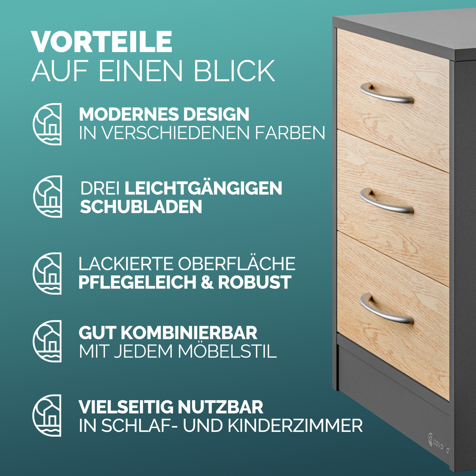 Nachttisch Eloise Holz/Grau 54x39x28cm