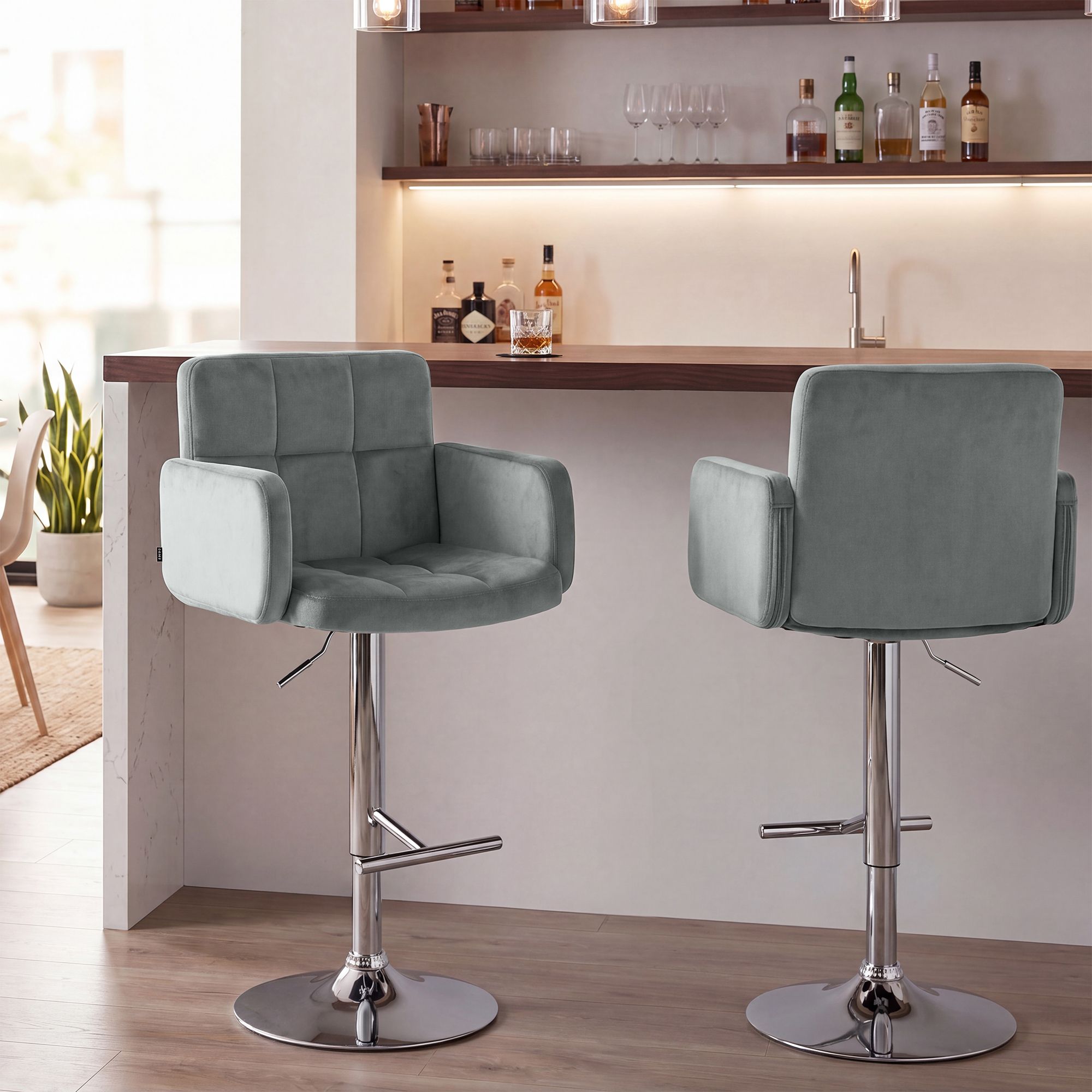 Barhocker Los Angeles Samt chrom, grau