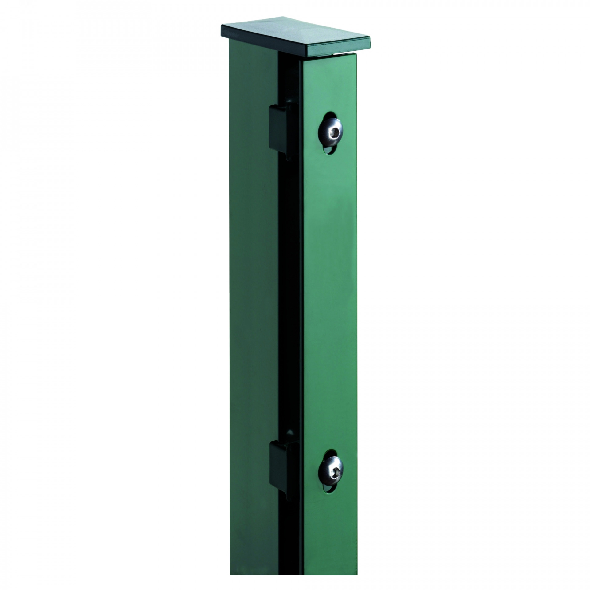 JERRY Eck-Zaunpfosten RAL 6005 grün, für 1830 mm Zaun, RR60/40 x 2400 mm, mit Flacheisenleiste