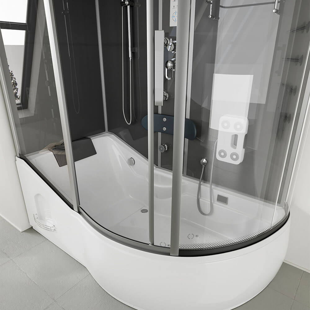 Duschkabine mit Badewanne ALLIN 2IN1 - 170 x 90 Schwarz Rechts