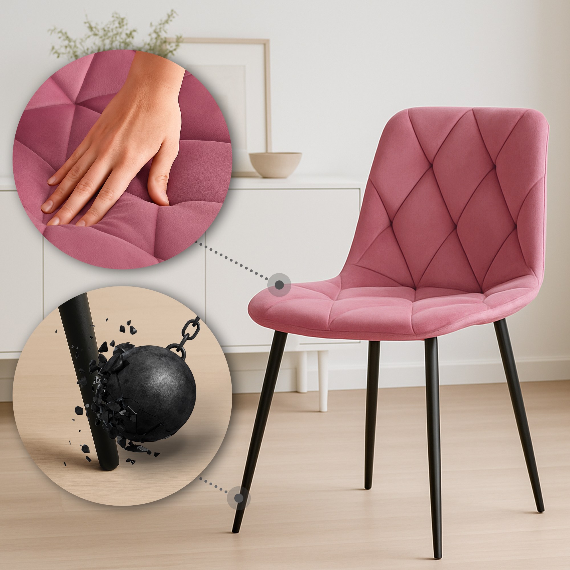 Esszimmerstuhl Clairton Samt, rosa