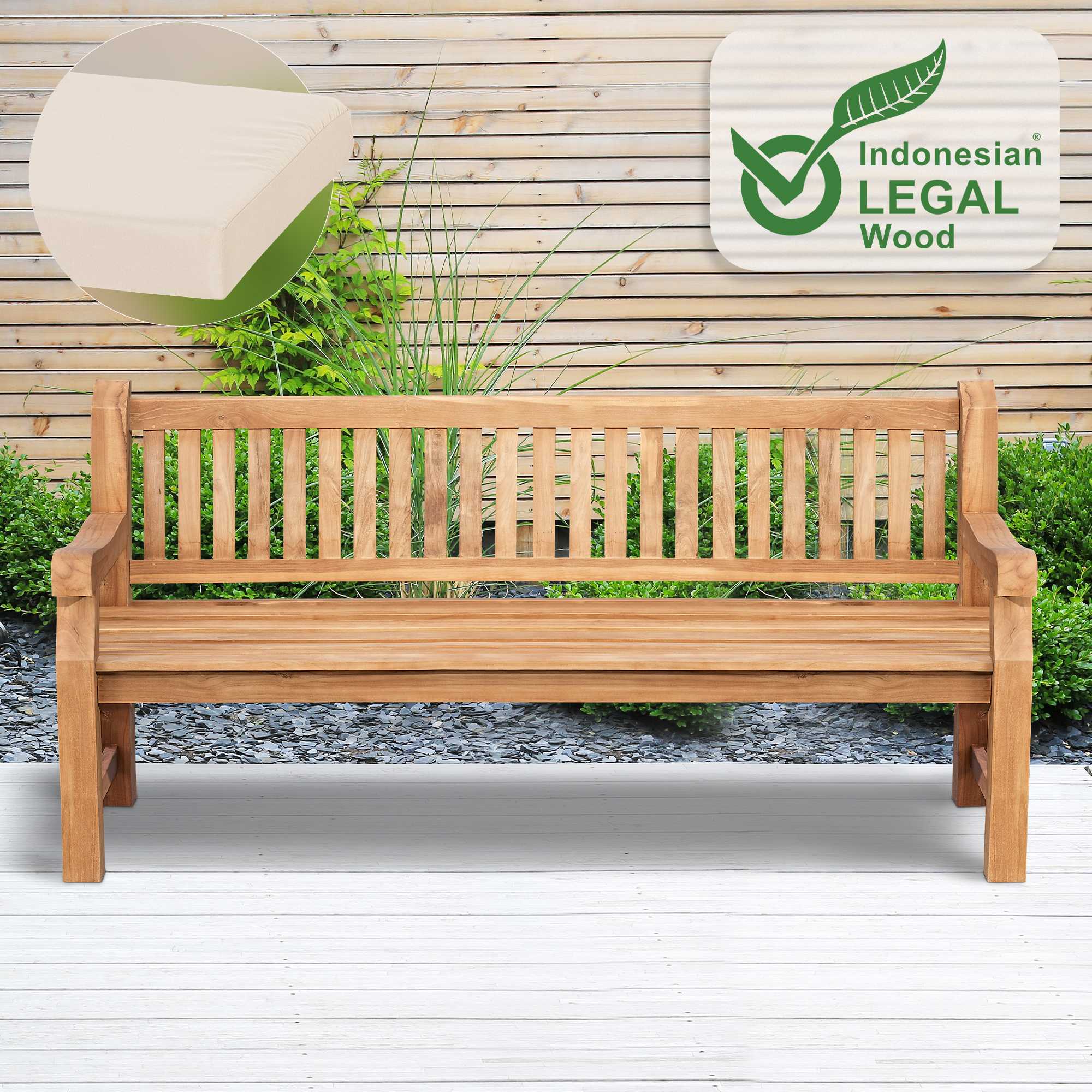 Teakbank Jackson mit Sitzkissen 200 cm + teak, creme