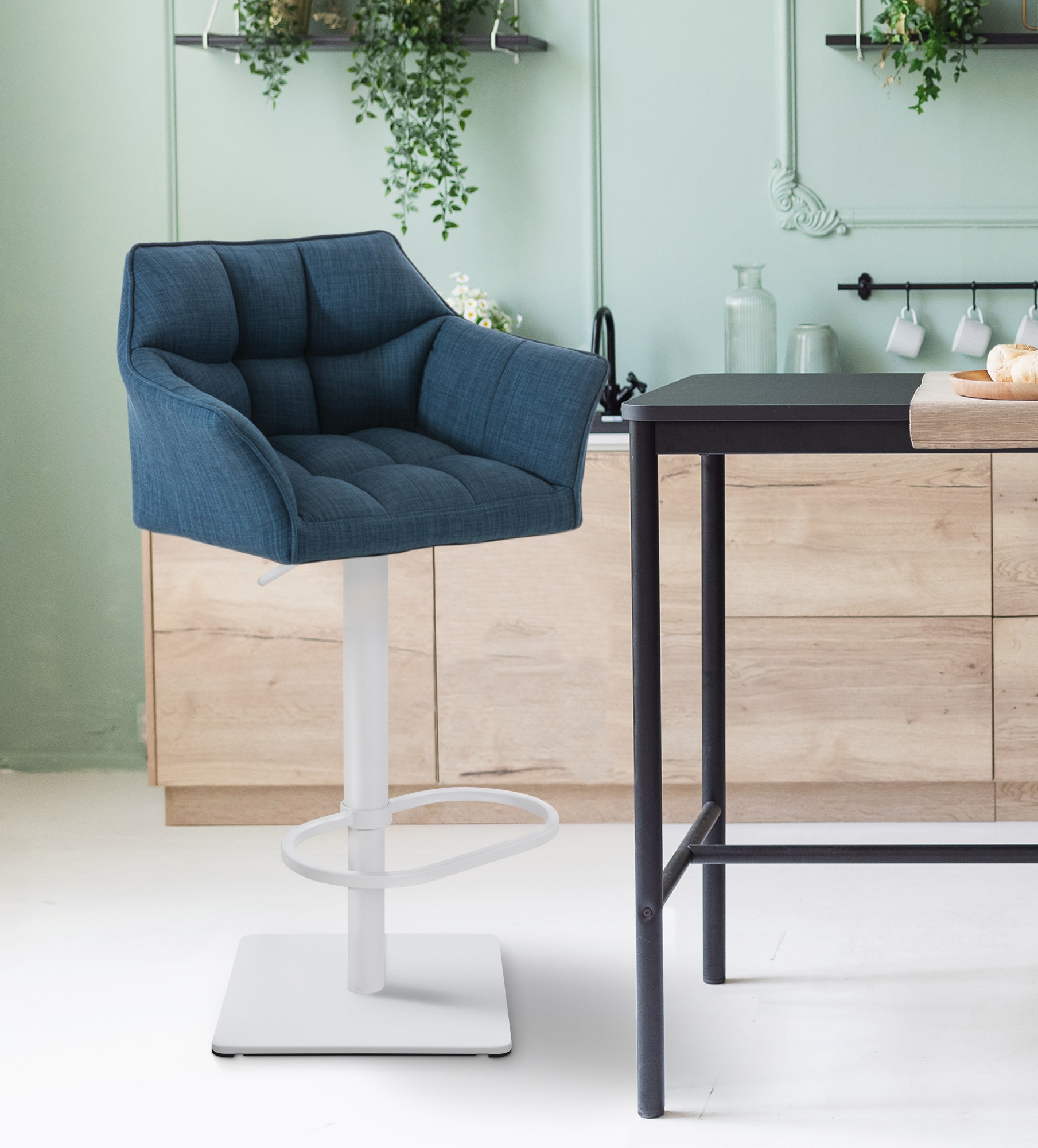 2er Set Barhocker Damaso Stoff weiß, blau
