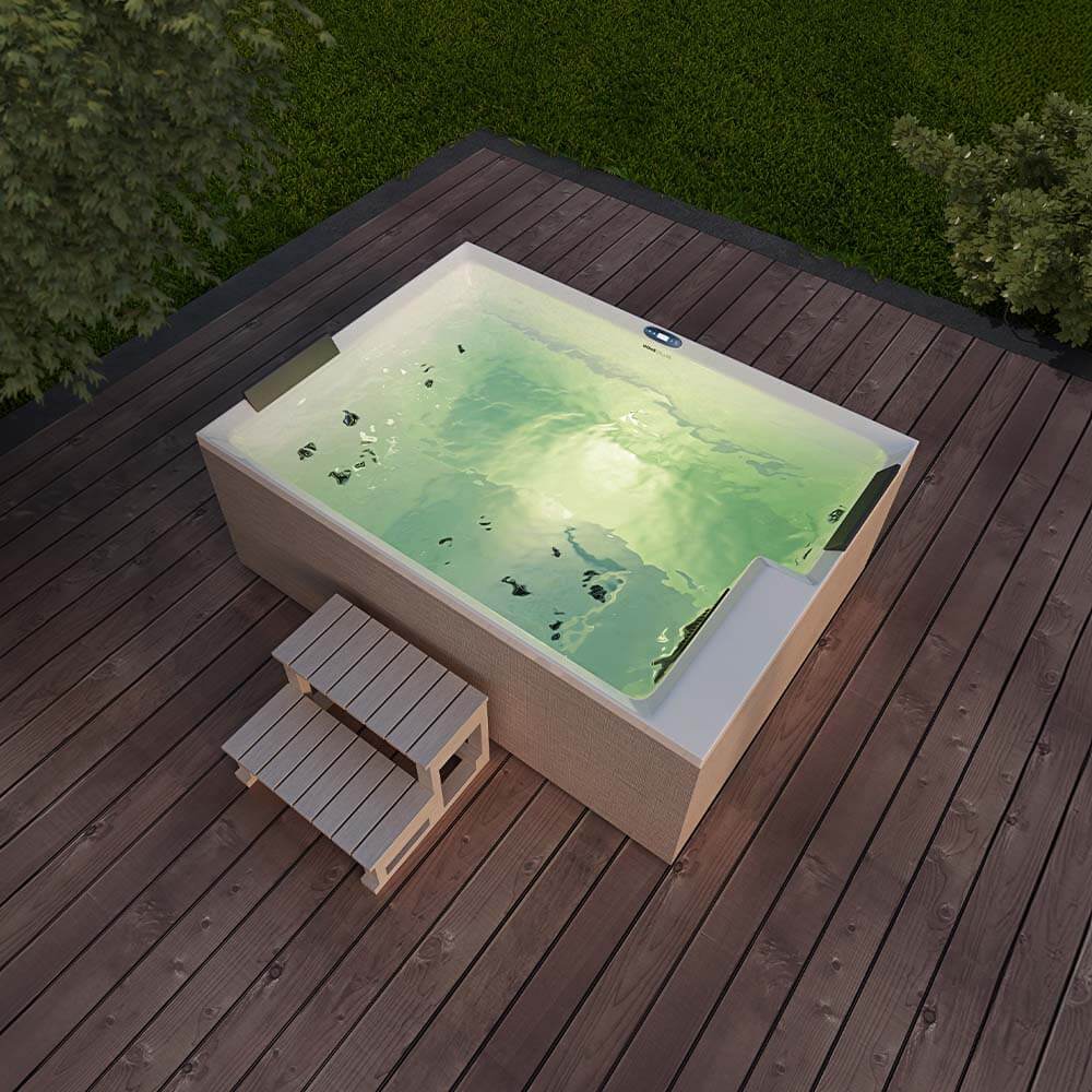 Outdoor Whirlpool NIMBUS DELUXE mit Treppe und Thermoabdeckung - 190 x 140 cm für 2 Personen