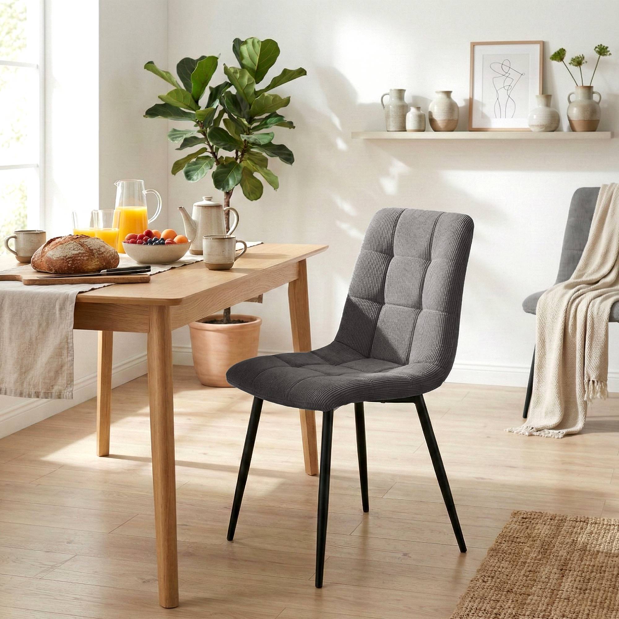 2er Set Esszimmerstuhl Antibes Cord, grau