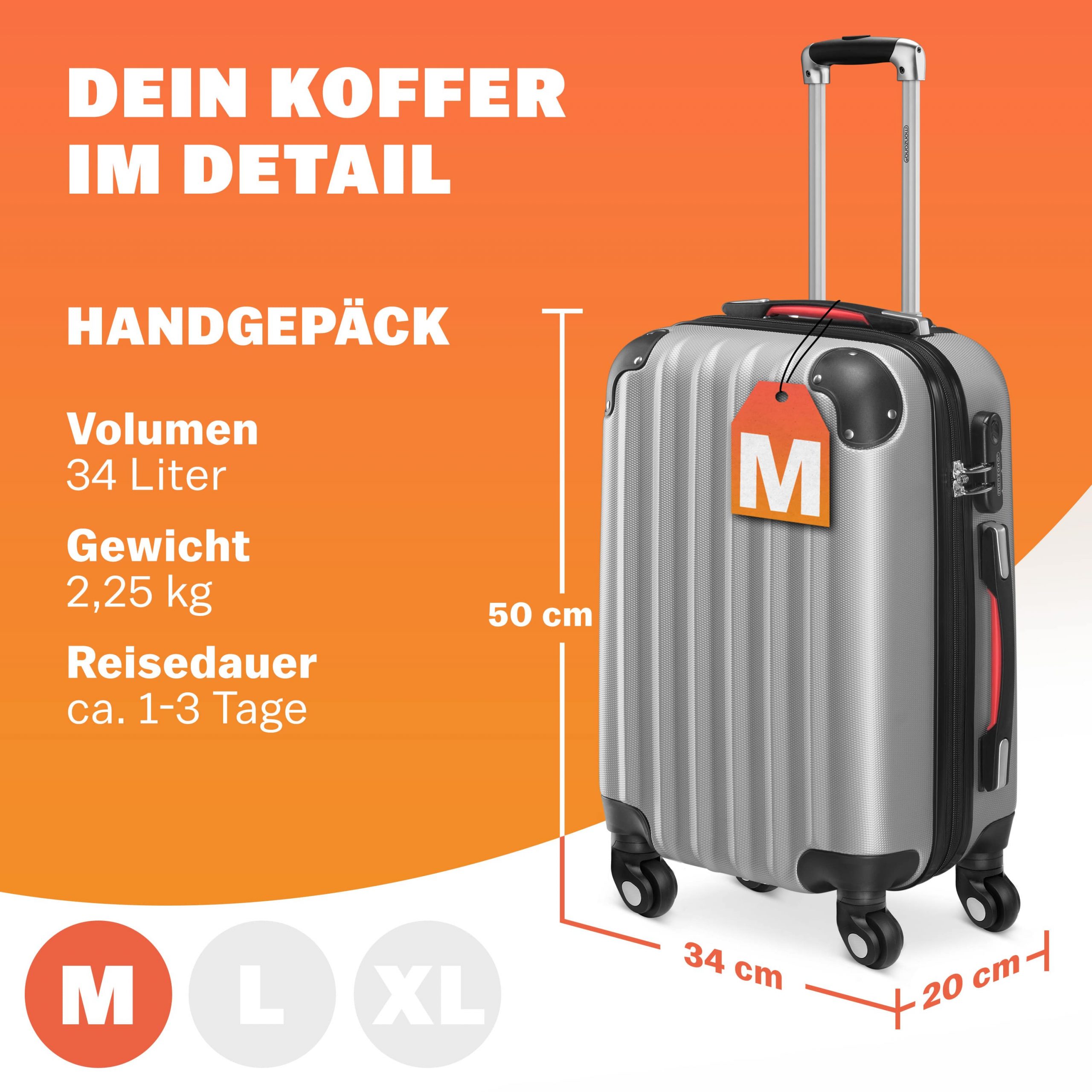 Hartschalenkoffer Rollen 360º Handgepäck Silber ABS
