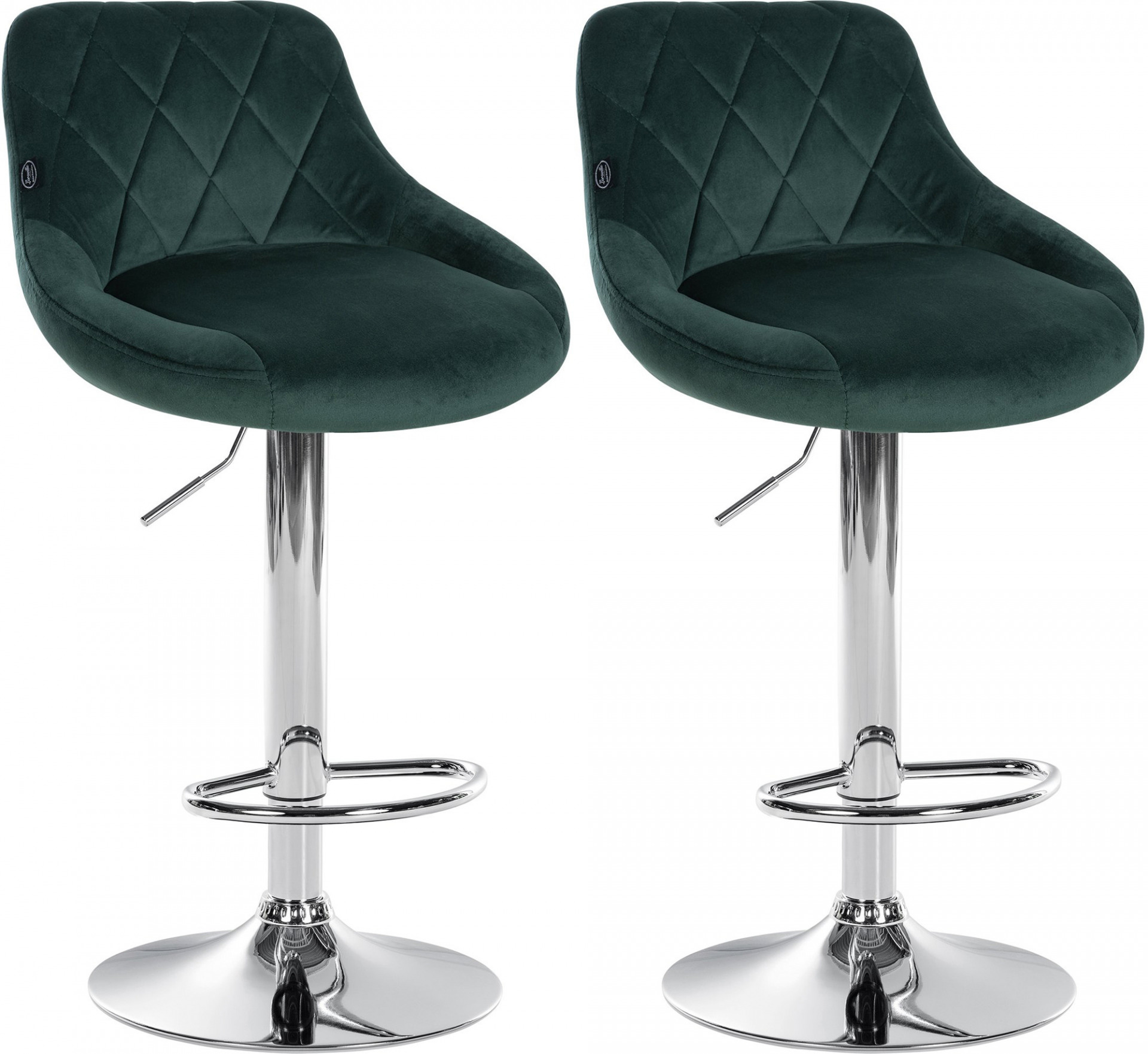 2er Set Barhocker Lazio Samt chrom, dunkelgrün