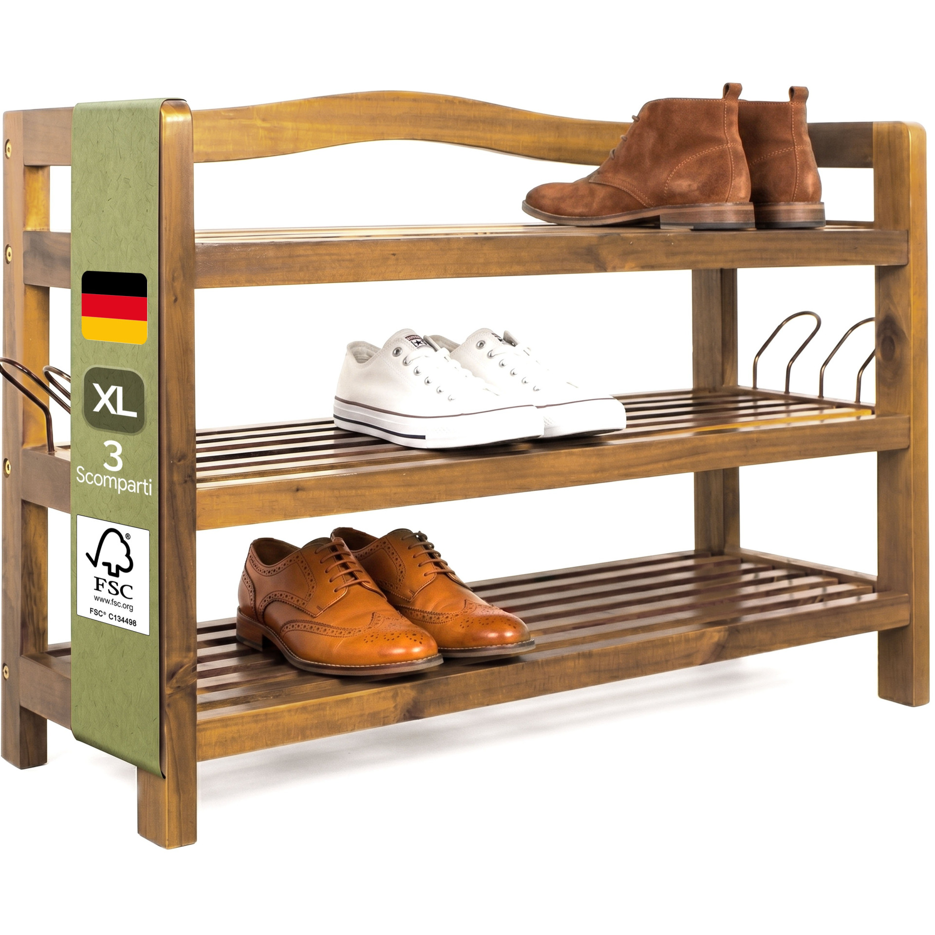 Schuhregal aus Akazienholz 3 Etagen
