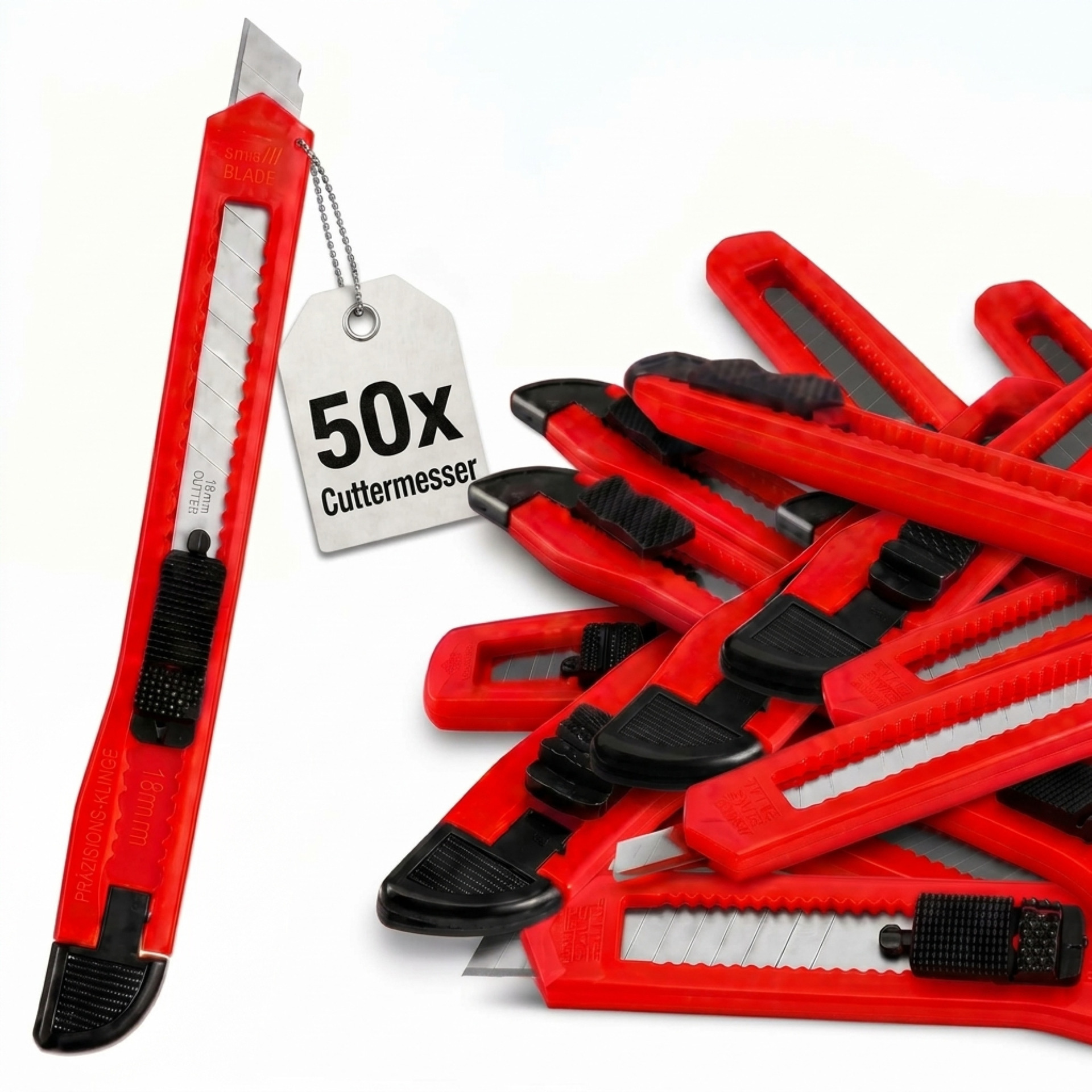 Cuttermesser 50er-Set Rot mit Abbrechklingen