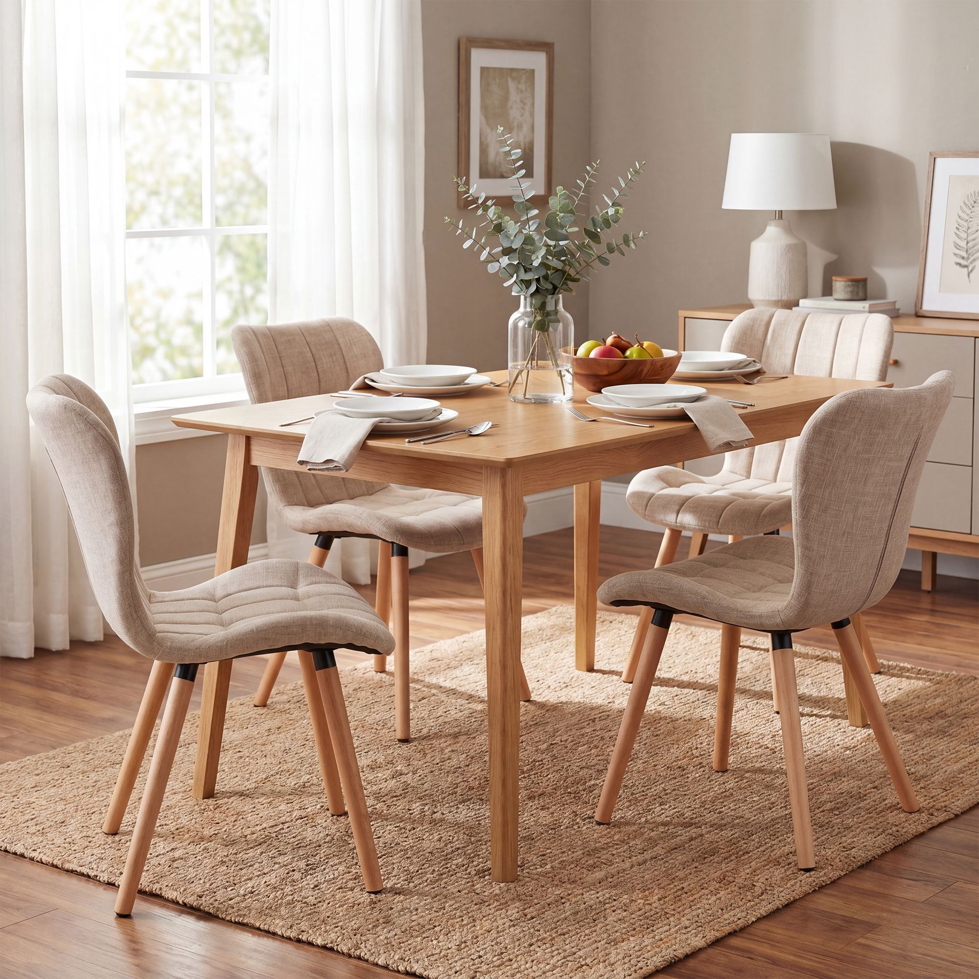 4er Set Stuhl Elda Stoff natura, creme