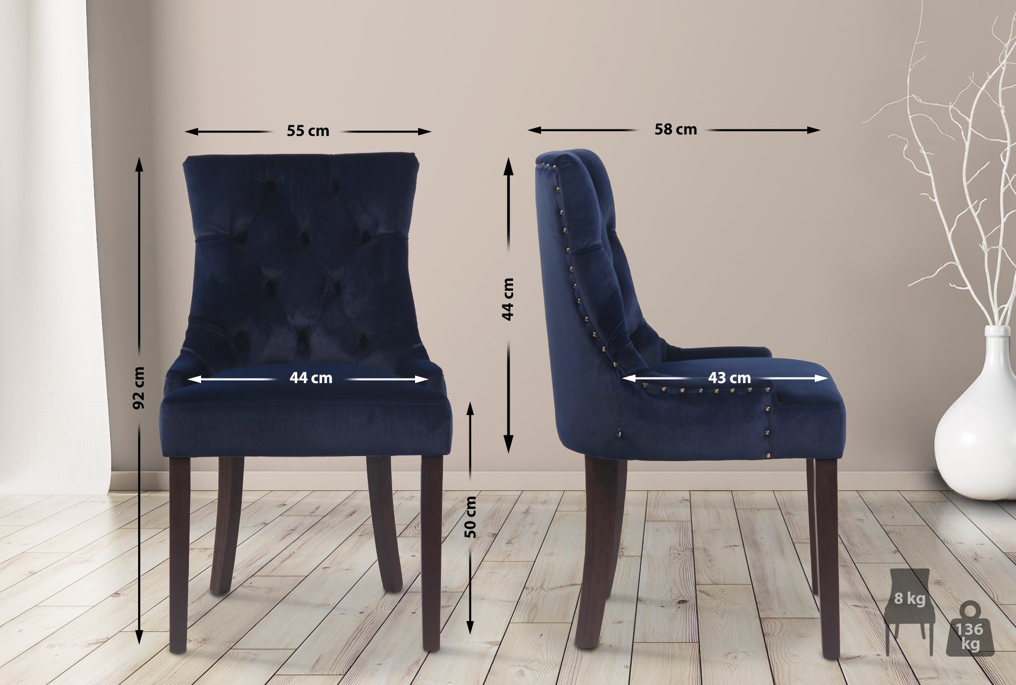 Esszimmerstuhl Aberdeen Samt antik, blau