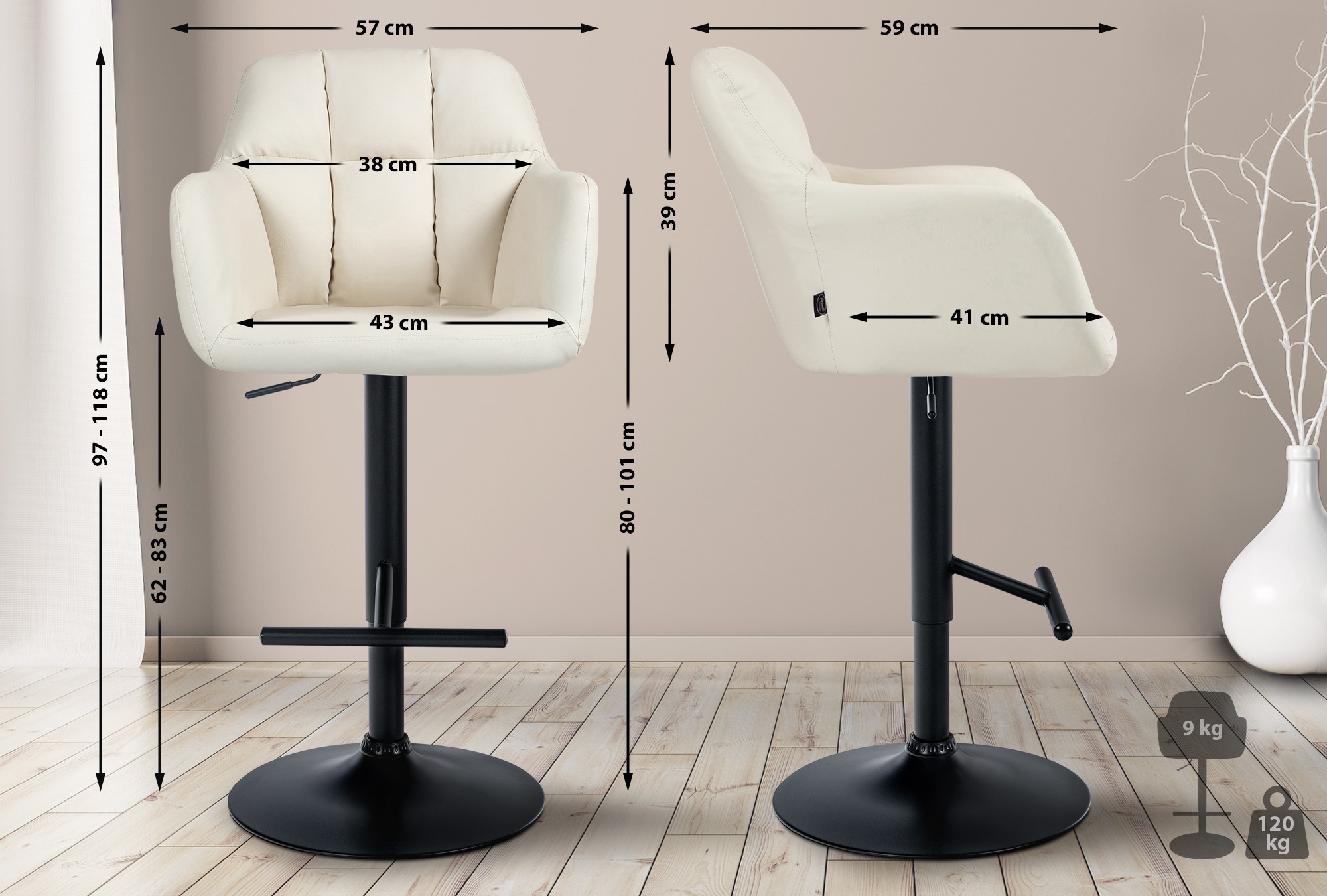 Barhocker Natoma Kunstleder schwarz, creme