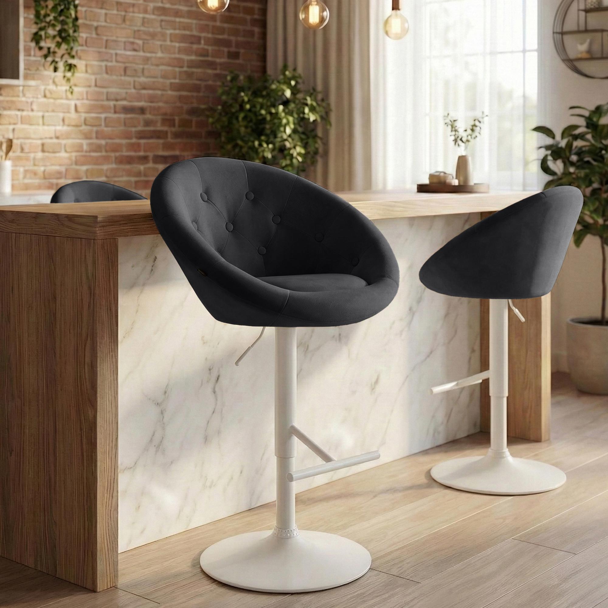 Barhocker London Samt weiß, schwarz