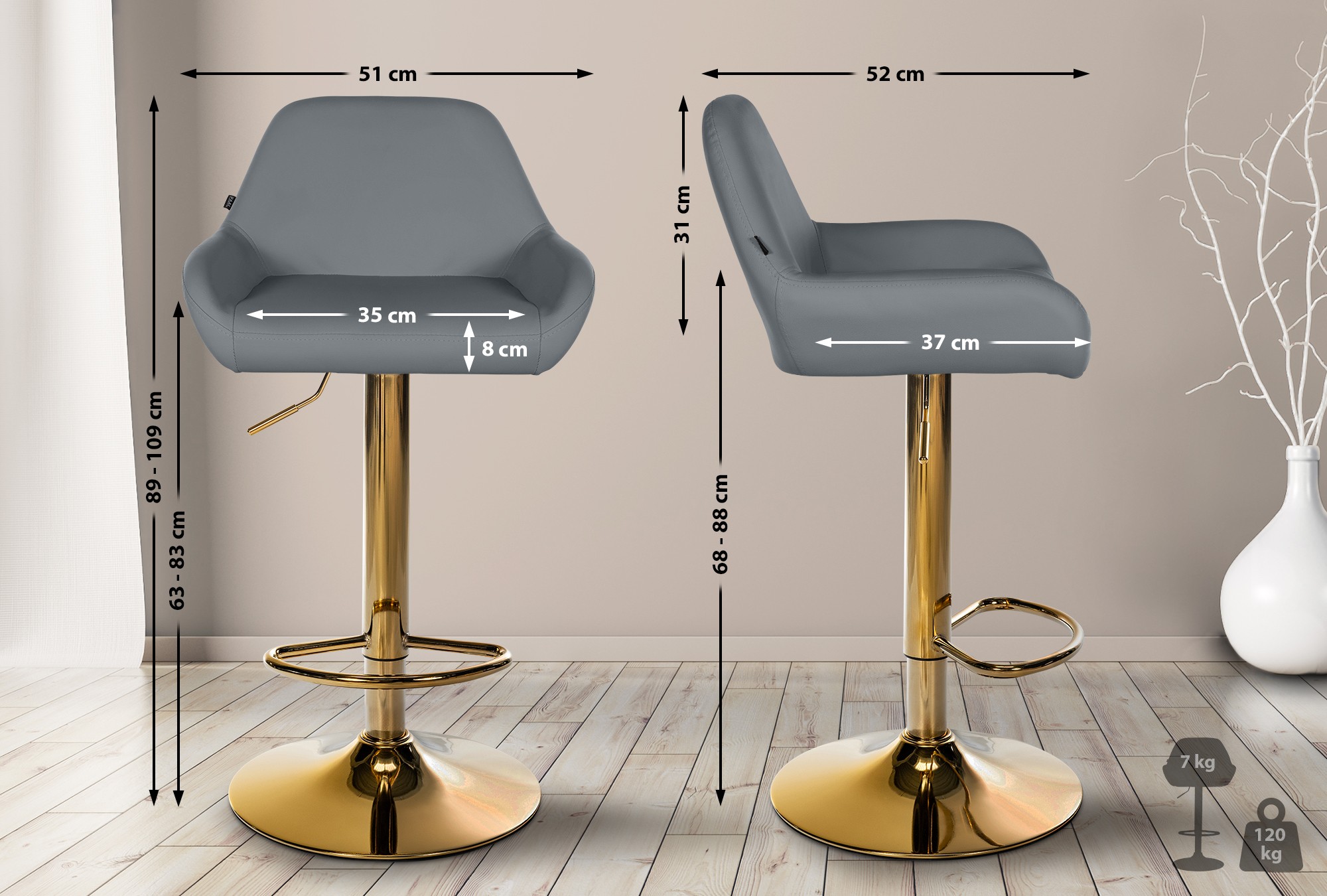 Barhocker Braga Gold Kunstleder, grau
