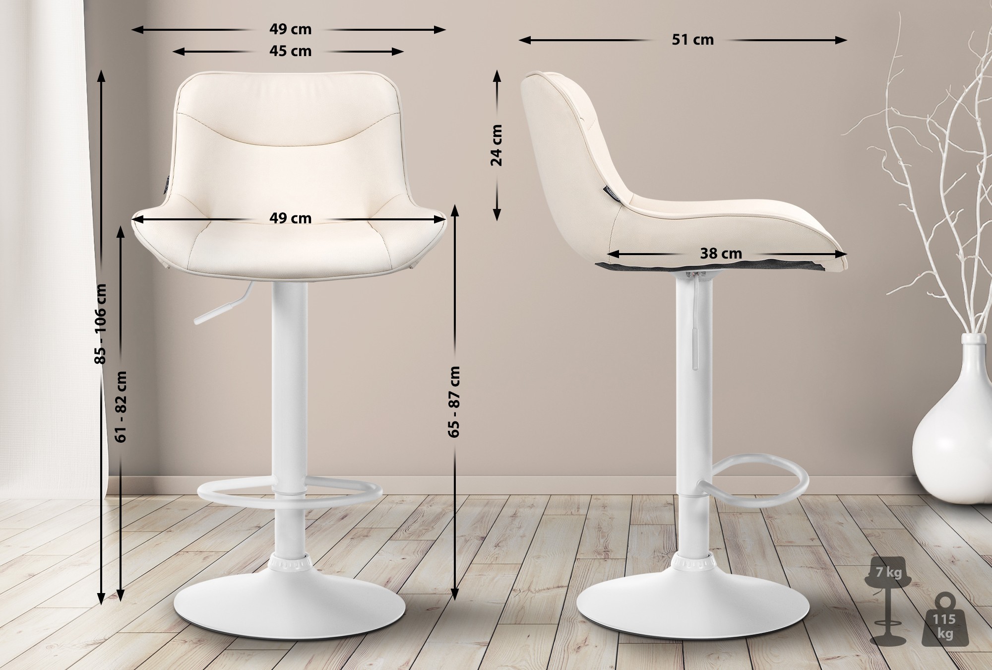 2er Set Barhocker Vonore Kunstleder weiß, creme