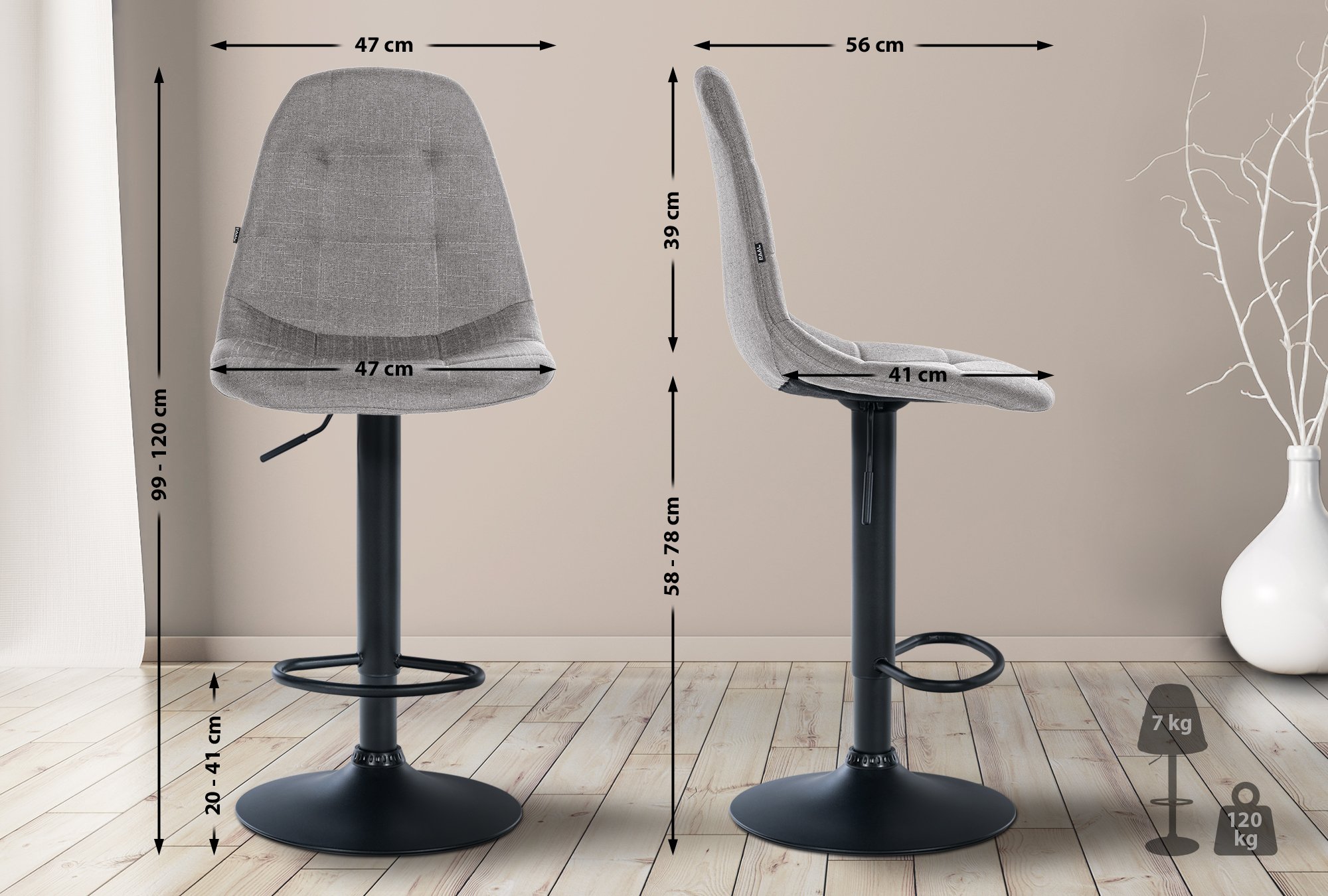 Barhocker Elmore Stoff B, grau