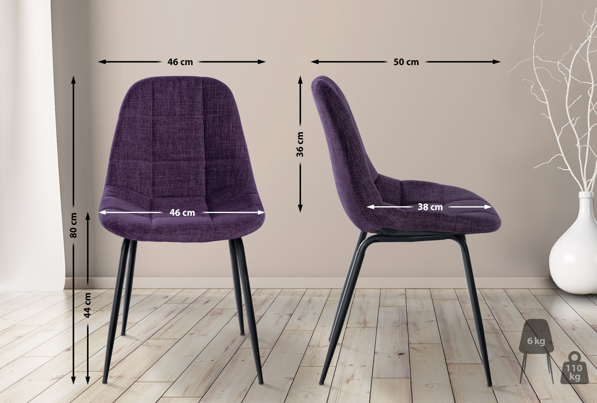 2er Set Stuhl Tom Stoff, lila