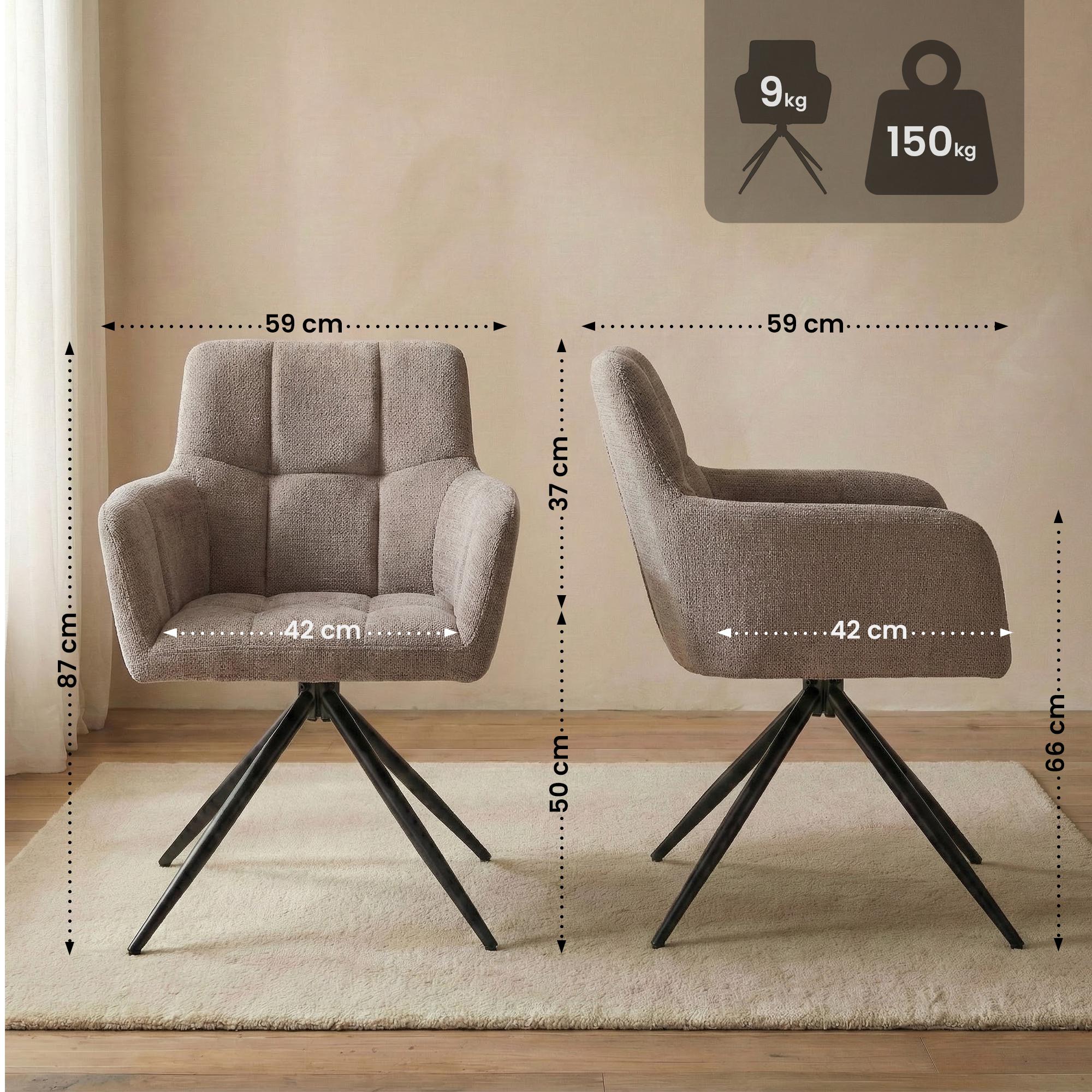 2er Set Esszimmerstuhl Jonah Stoff, taupe
