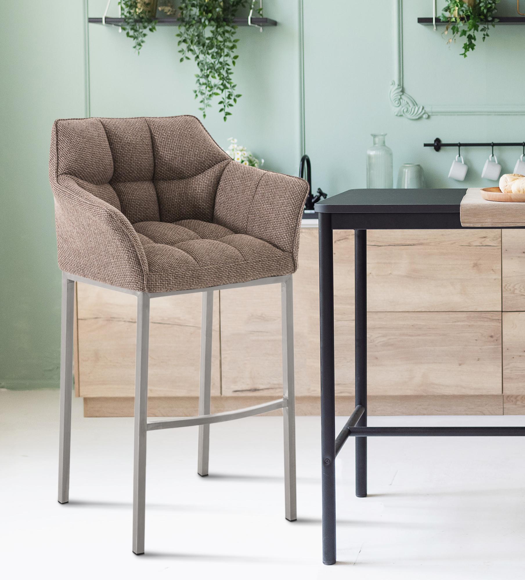 Barhocker Damaso E Stoff mit 4-Fuß Gestell, terrabraun