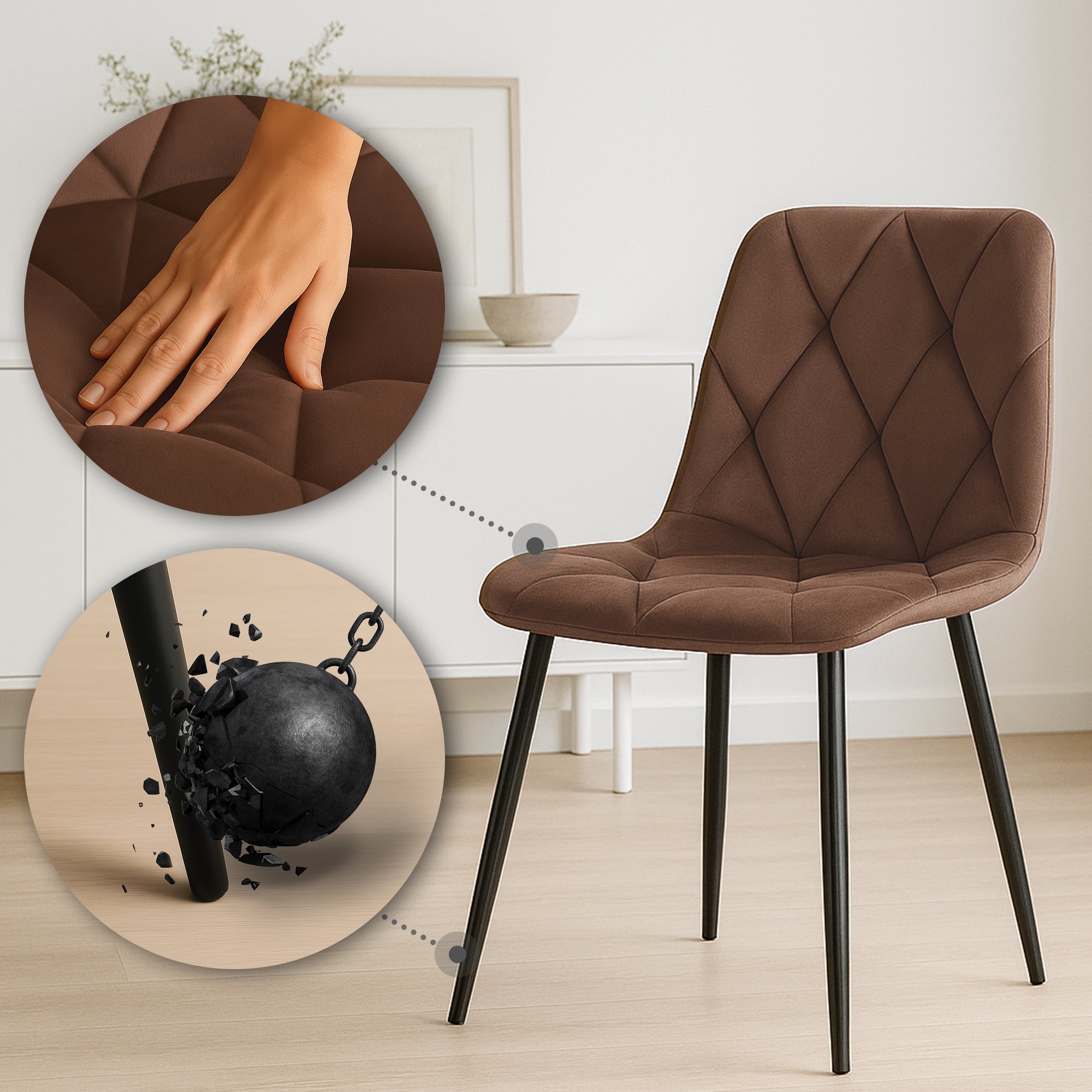 2er Set Esszimmerstuhl Clairton Samt, braun