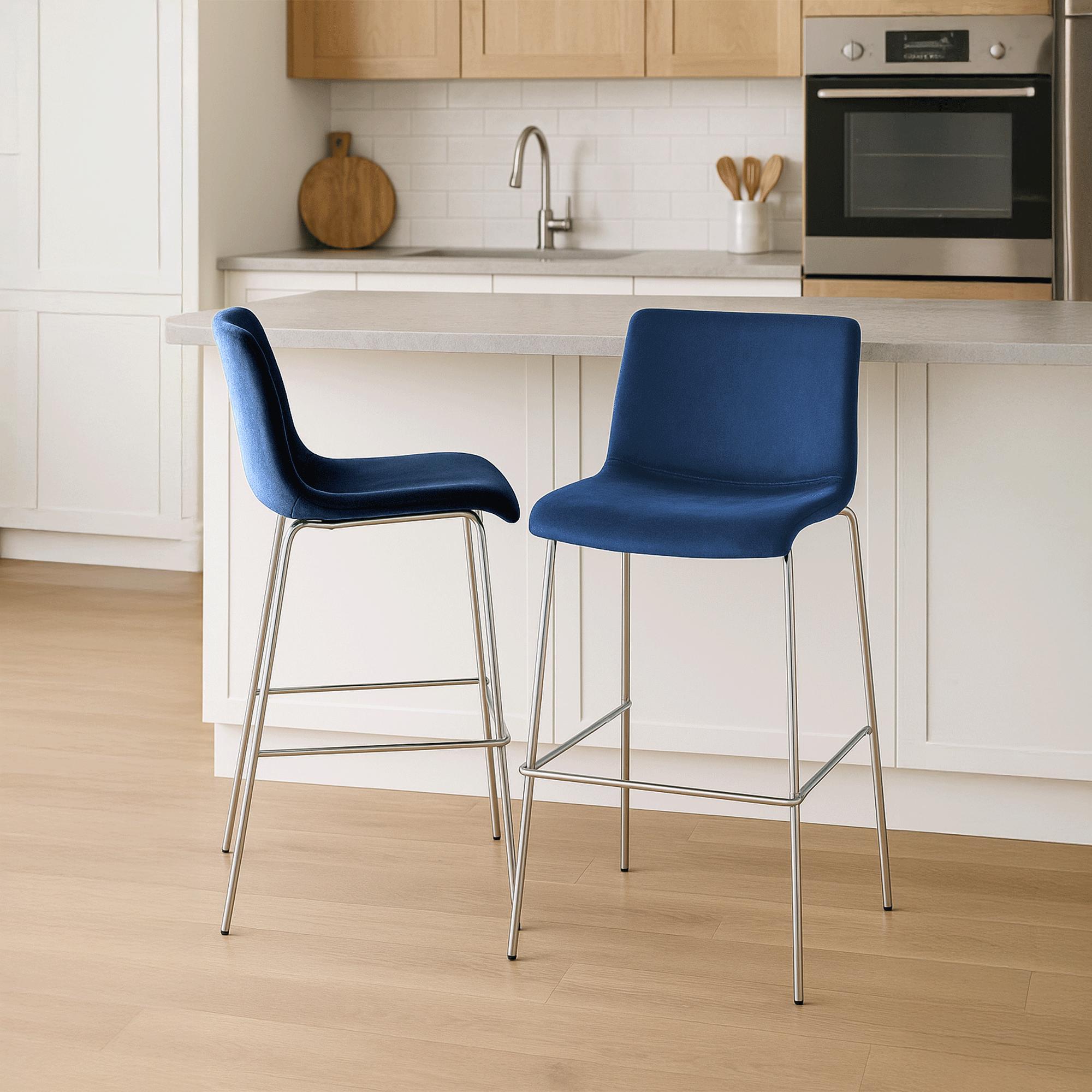 Barhocker Hoover Samt 4-Fuß Chrom, blau