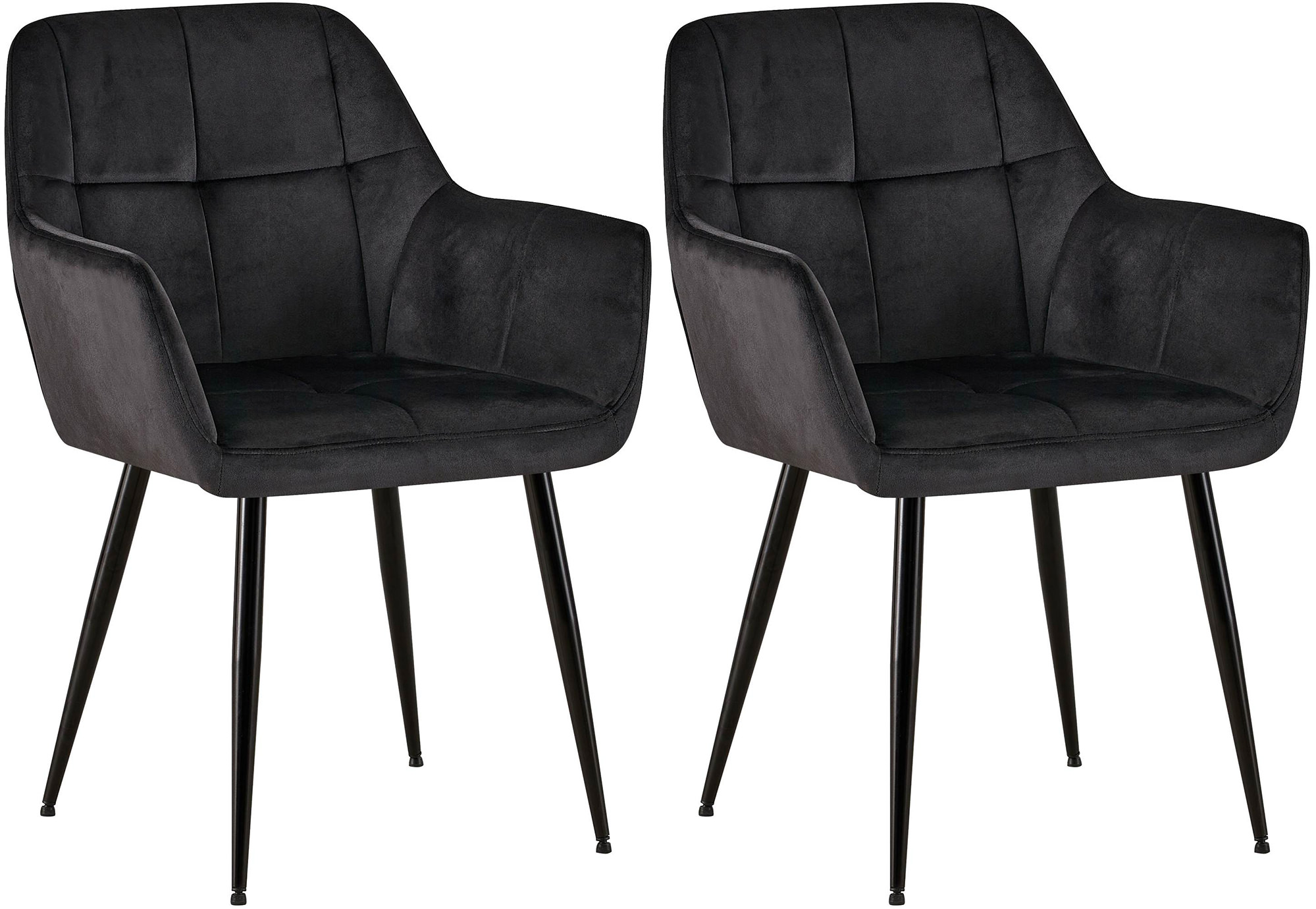 2er Set Esszimmerstuhl Emia Samt, schwarz