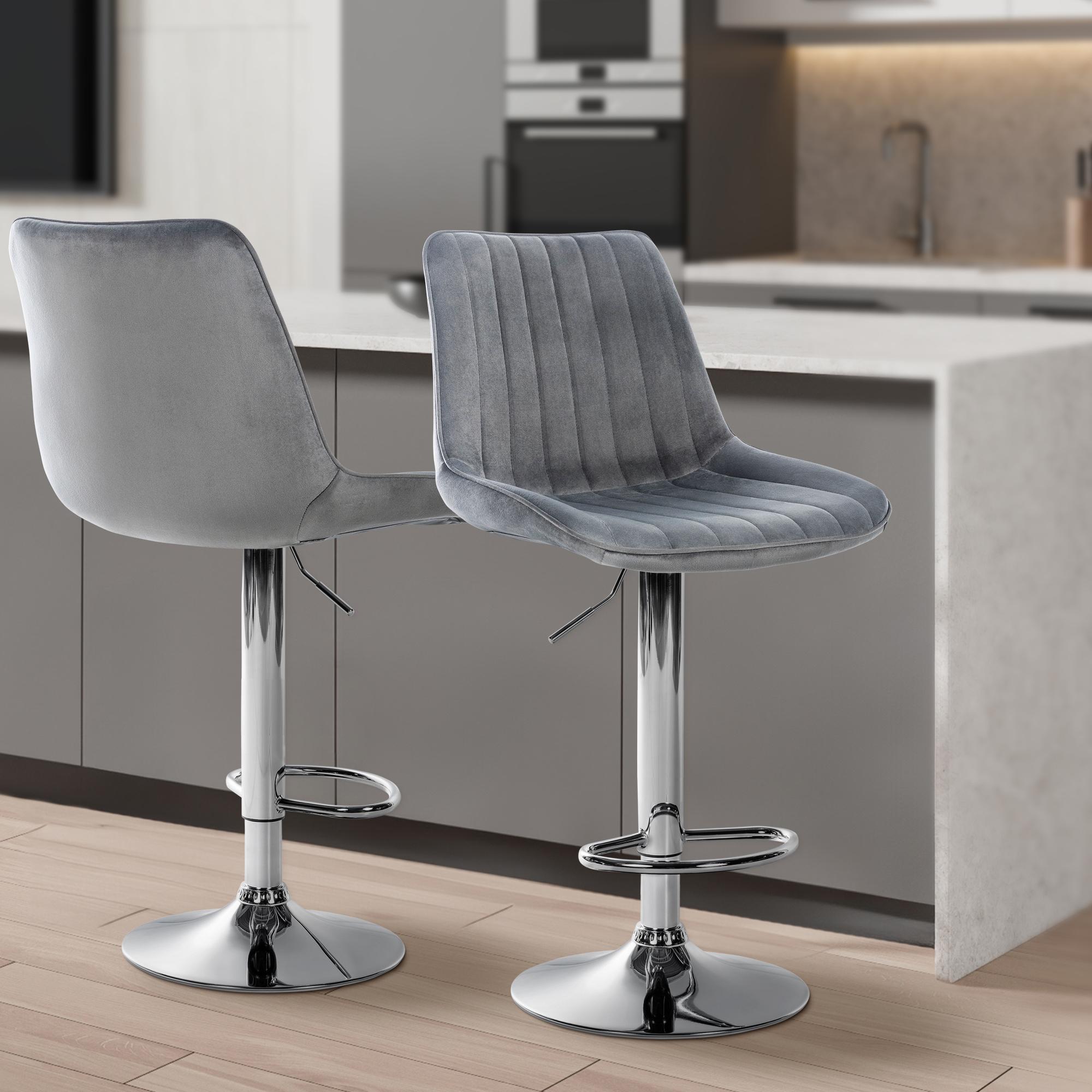 2er Set Barhocker Toni Samt chrom, dunkelgrau