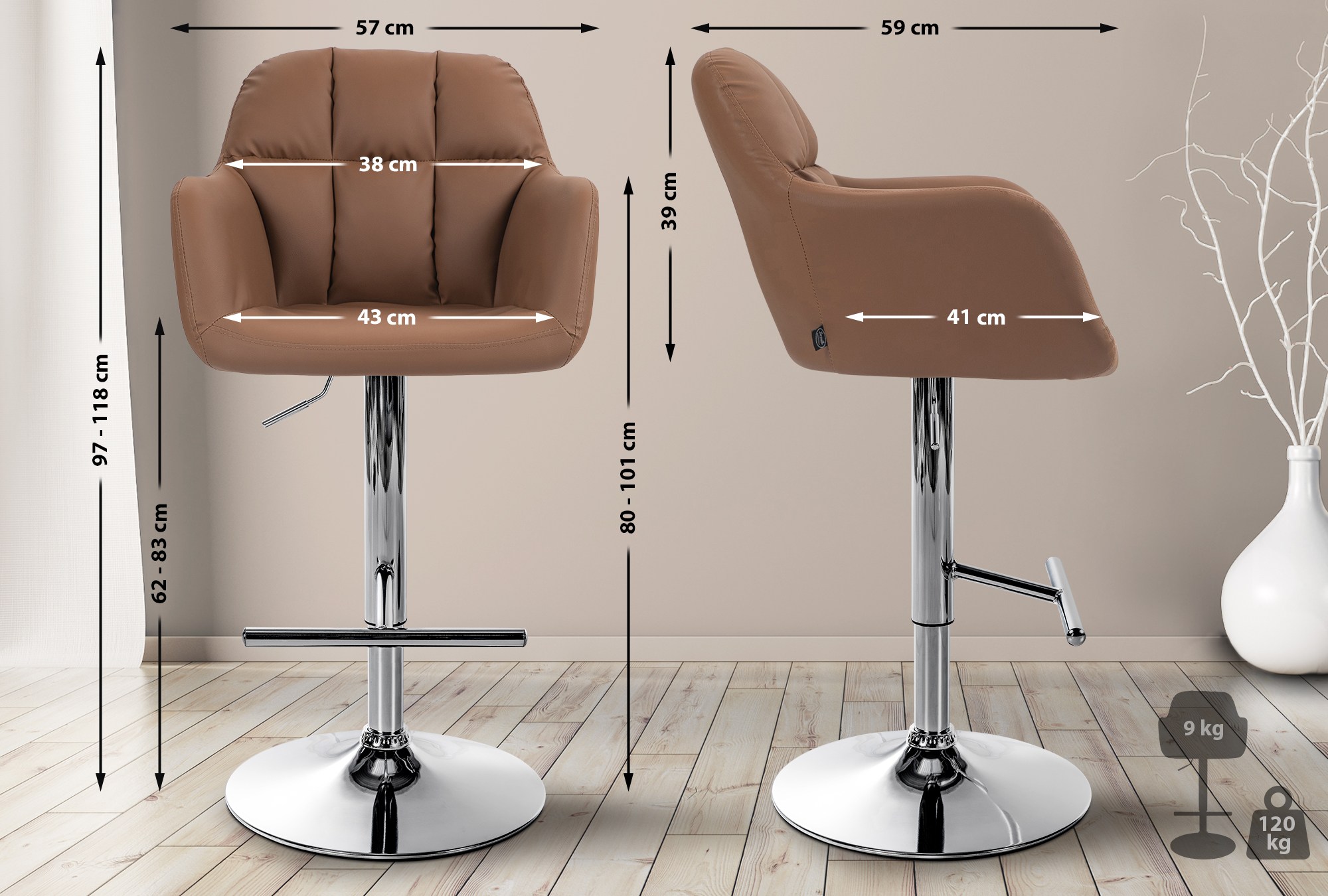 Barhocker Natoma Kunstleder chrom, hellbraun