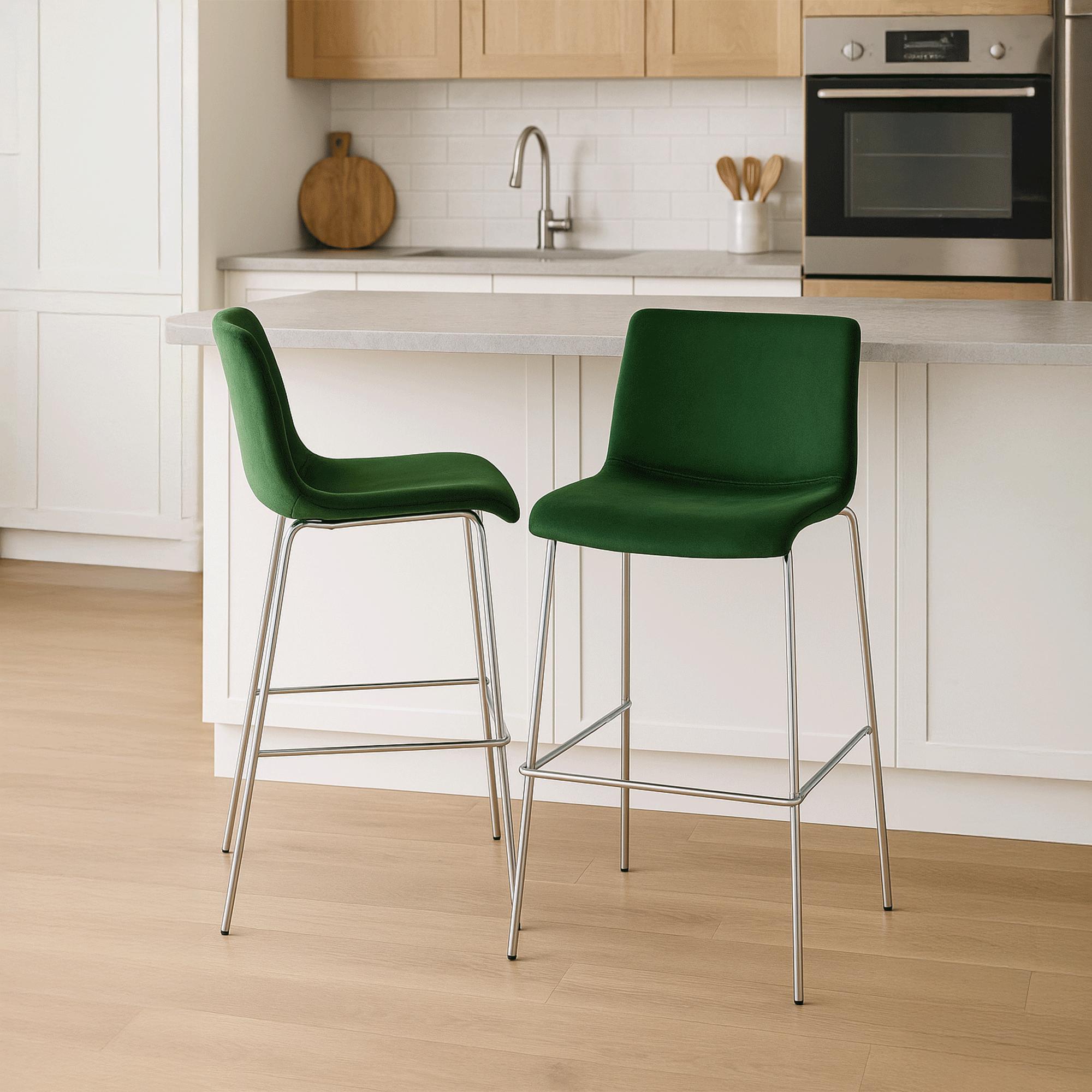 Barhocker Hoover Samt 4-Fuß Chrom, grün