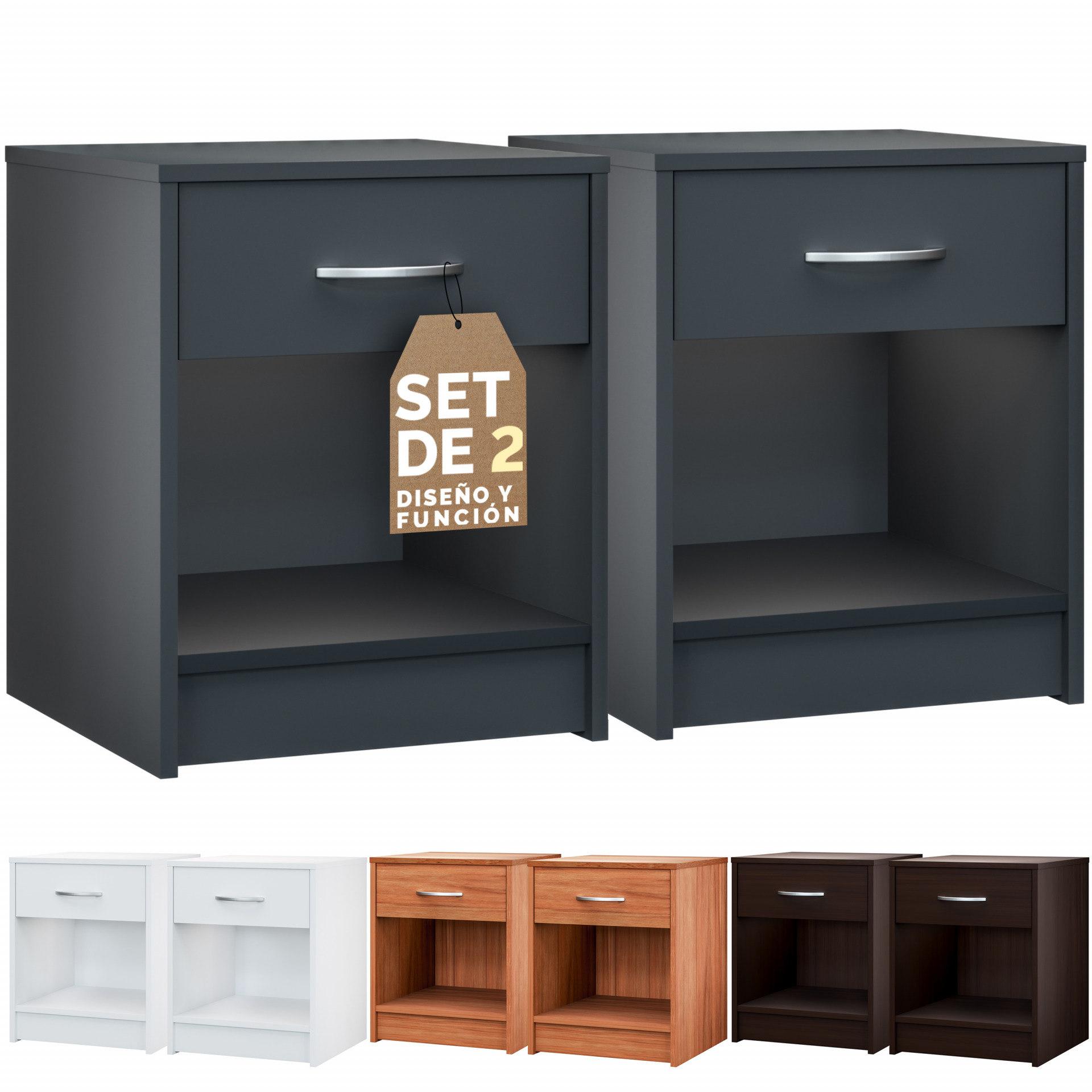 Nachttisch Hamburg 2er-Set Anthrazit 50x40x35cm