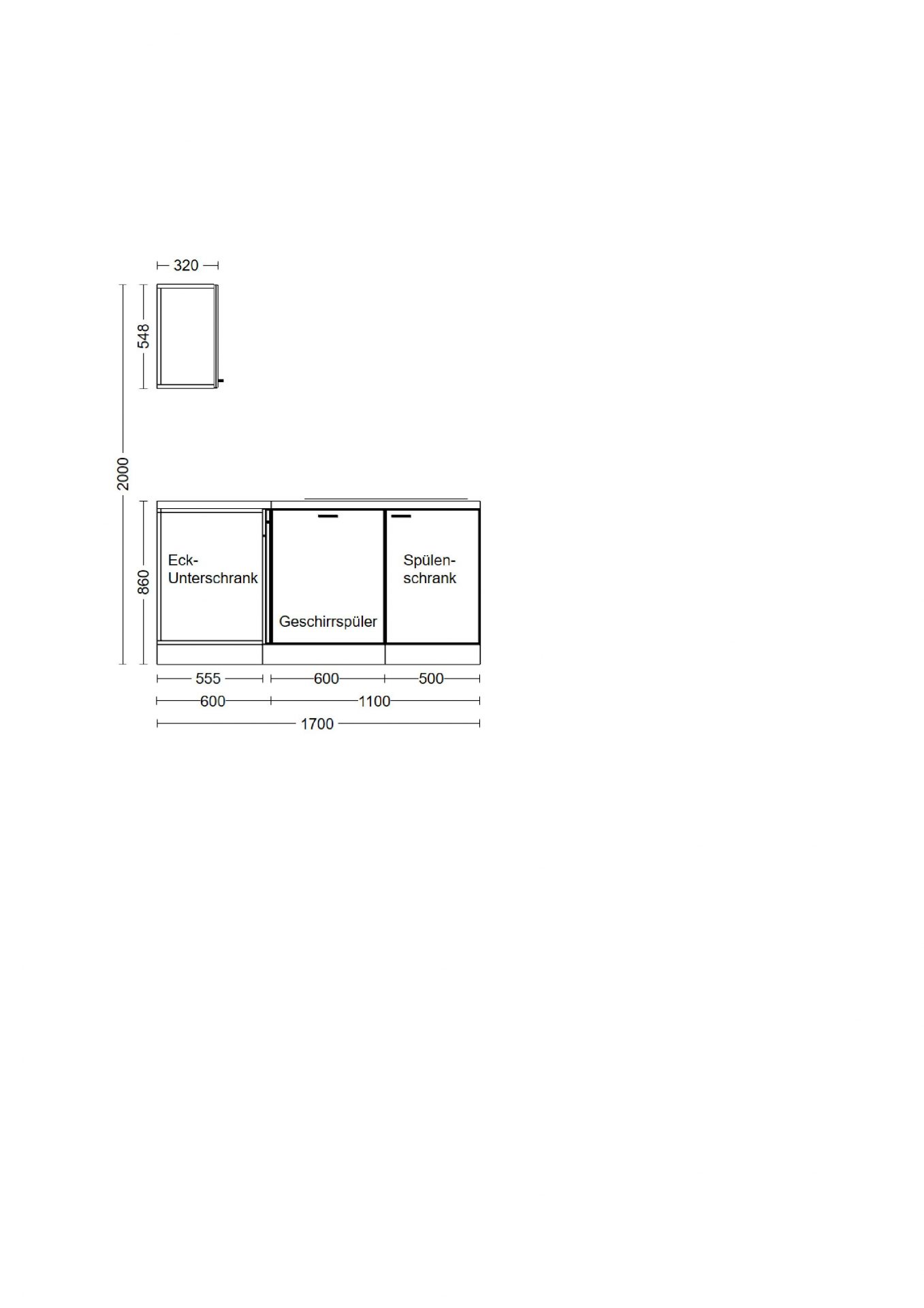 Winkelküche ELVA 280x170 cm mit E-Geräten