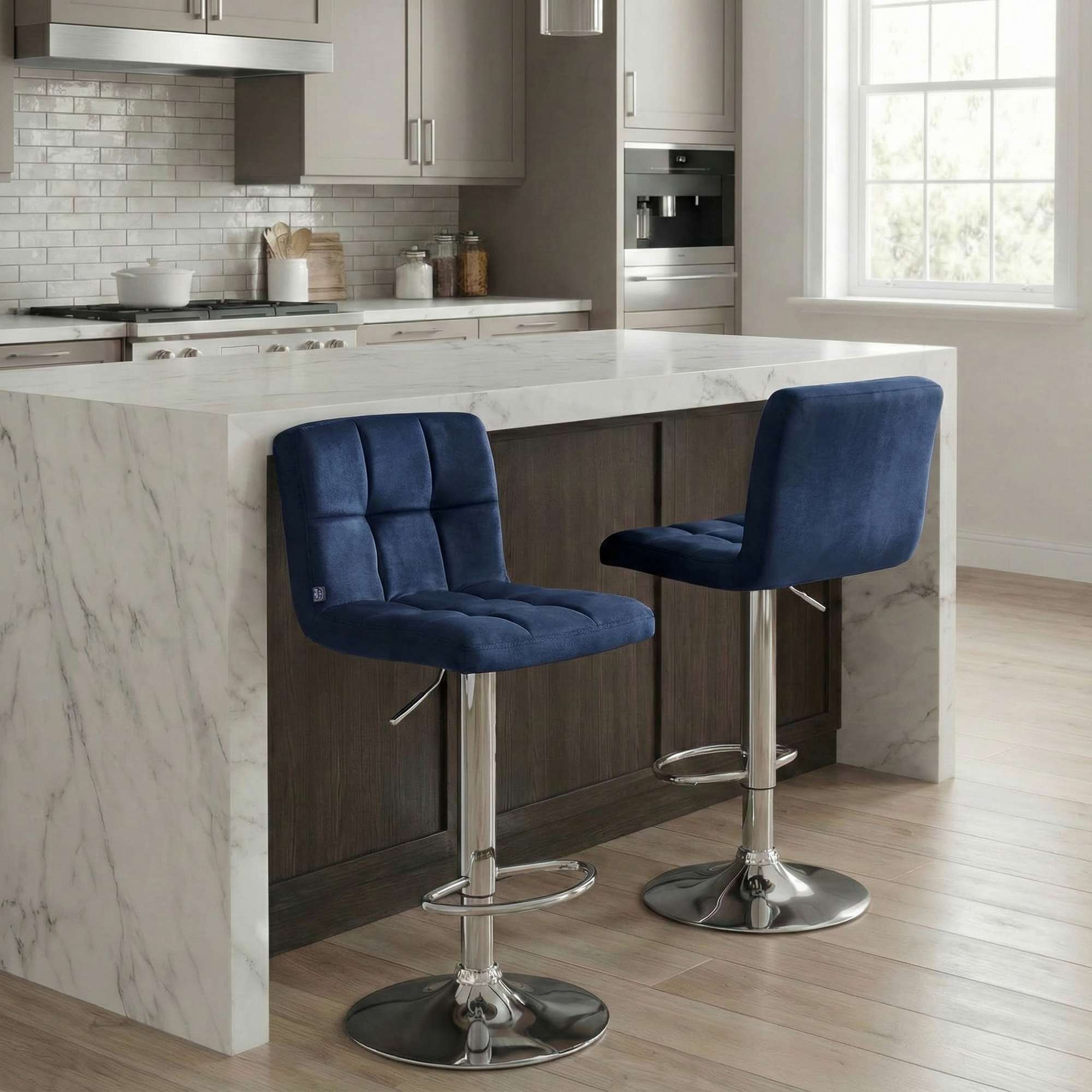 2er Set Barhocker Peru Samt chrom, blau