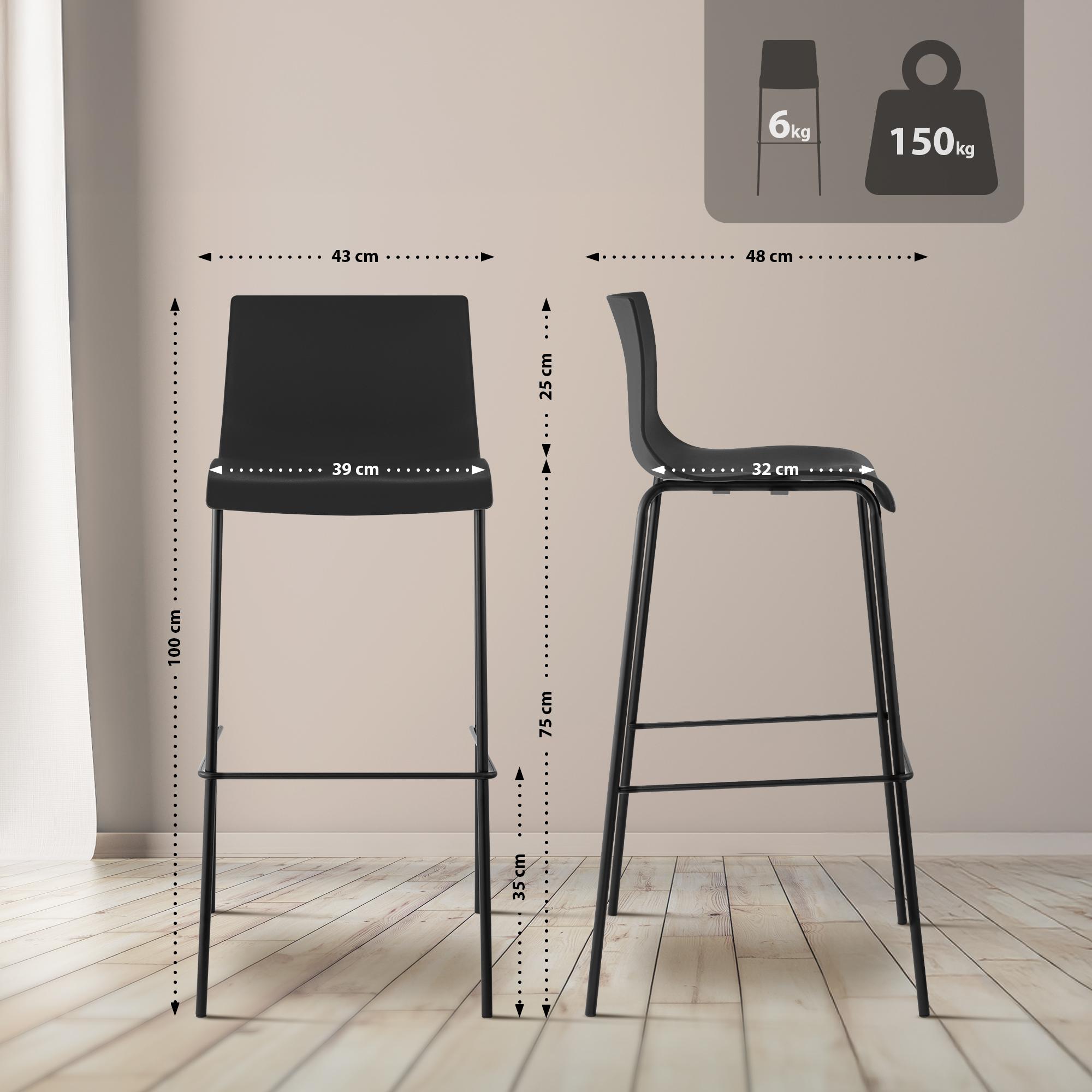 Barhocker Hoover 4-Fuß Gestell schwarz, schwarz