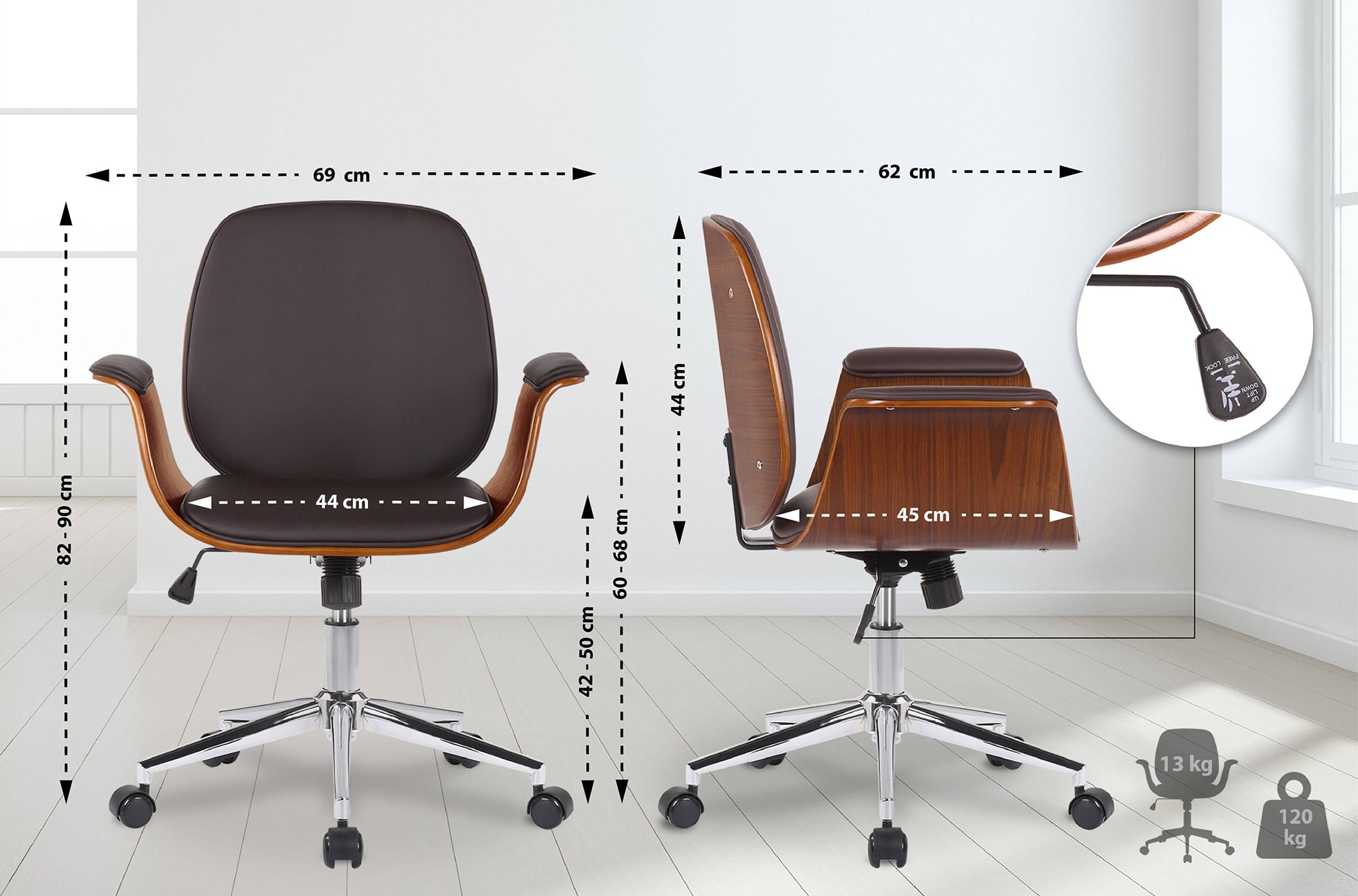 Bürostuhl Kemberg Kunstleder, walnuss/braun