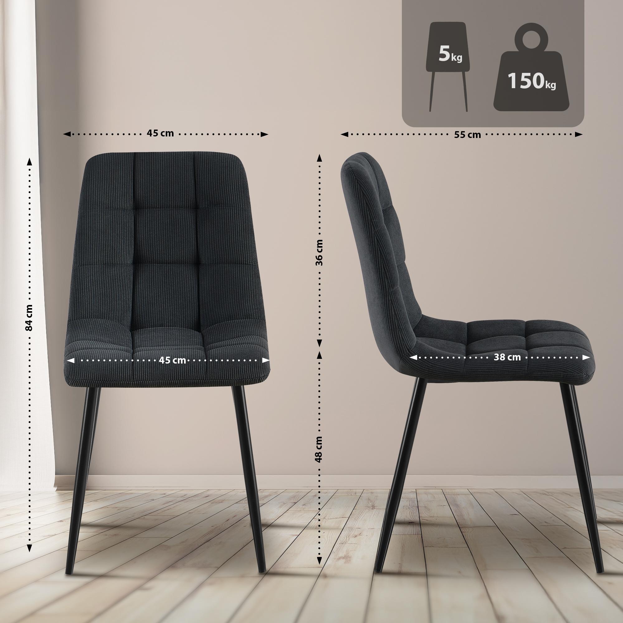 2er Set Esszimmerstuhl Tilde Cord, schwarz