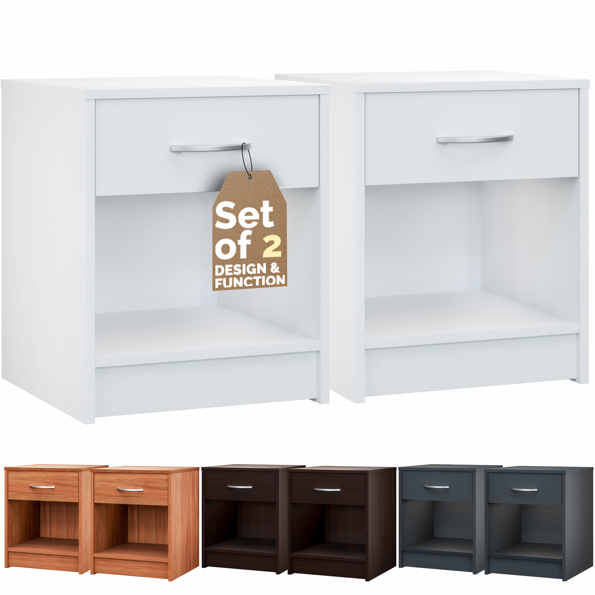 Nachttisch Hamburg 2er-Set Anthrazit 50x40x35cm