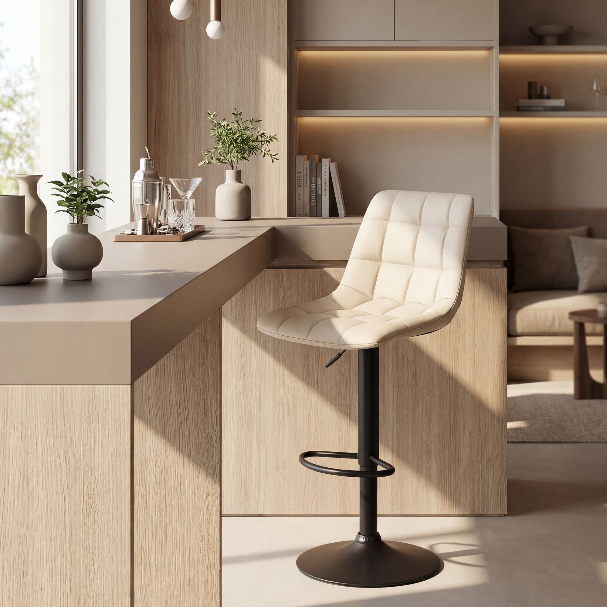 2er Set Barhocker Mapun Kunstleder, creme