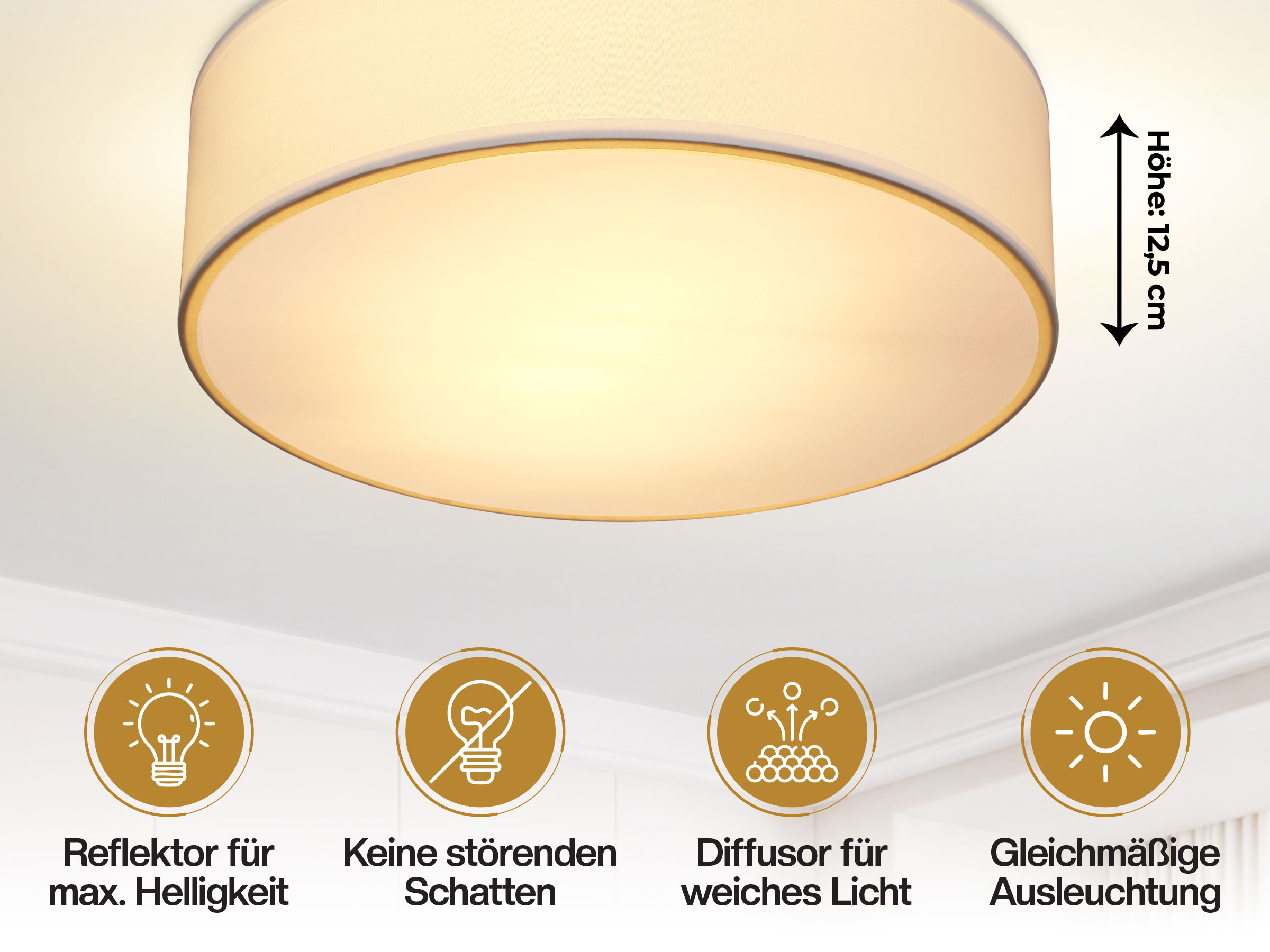 Deckenlampe Weiß Stoff Ø30cm