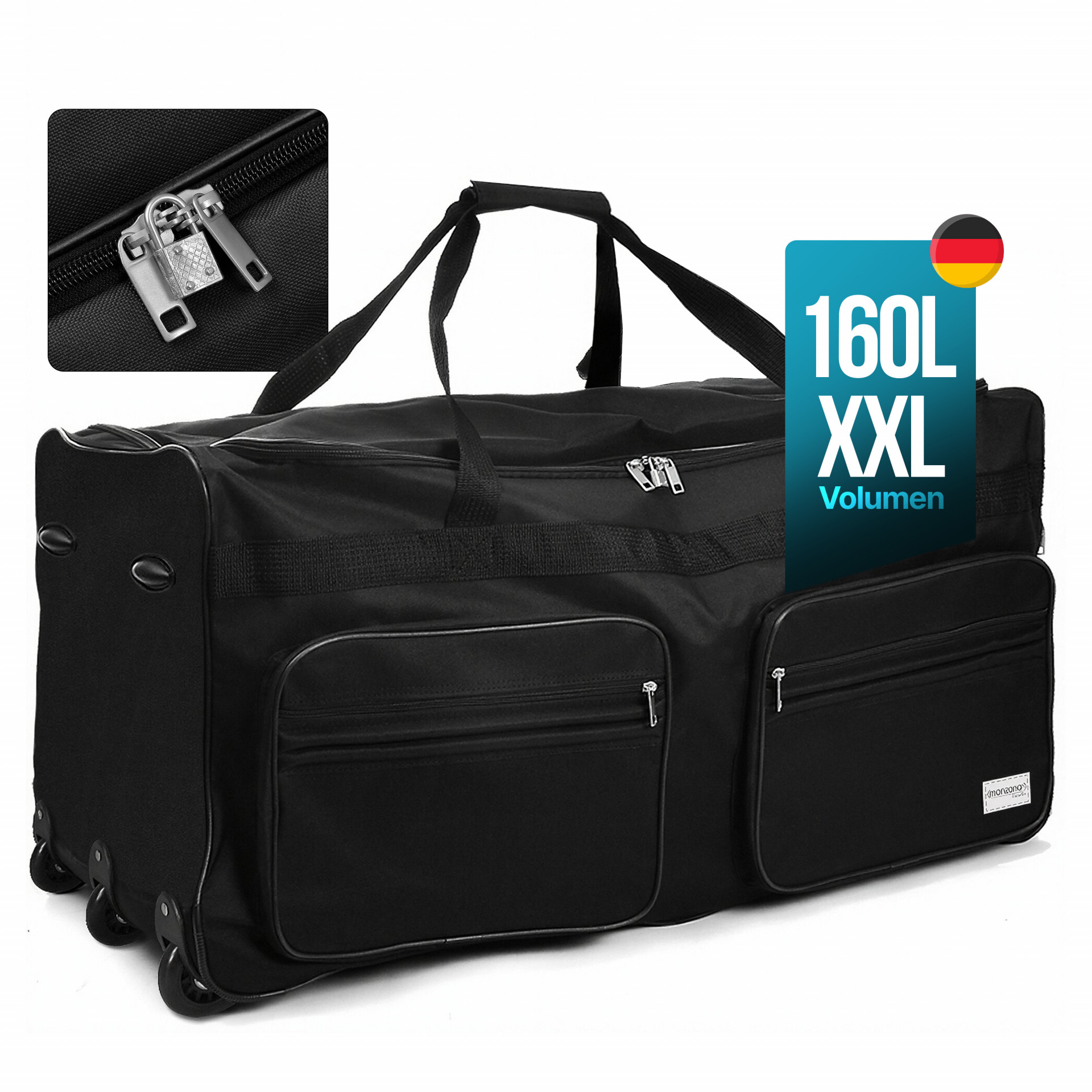 XXL Reisetasche mit Trolleyfunktion 160L schwarz