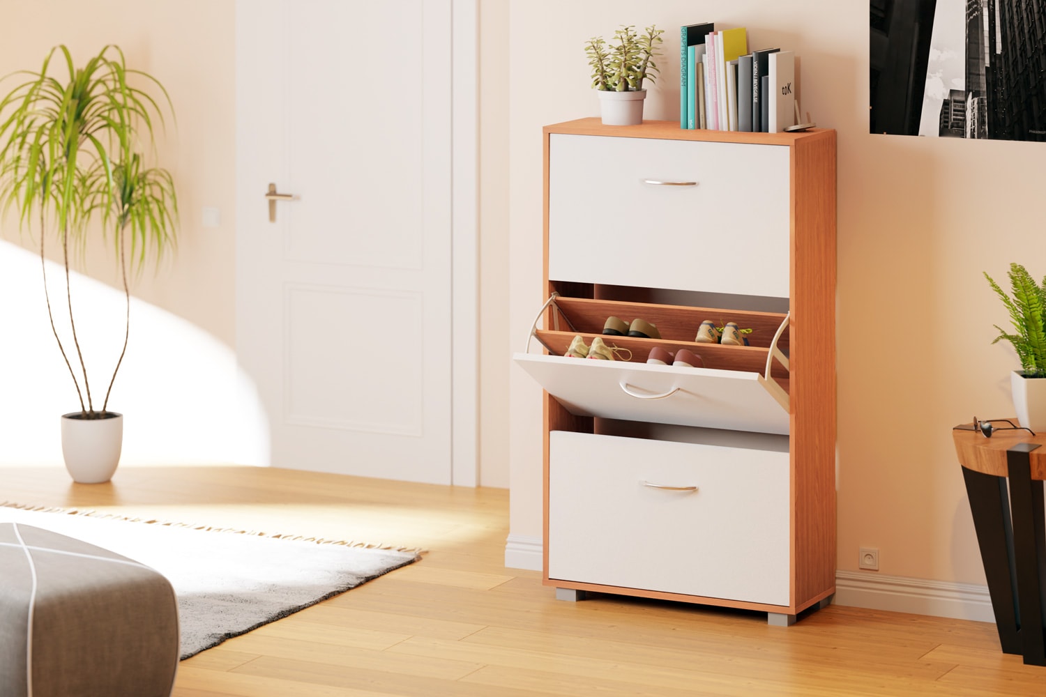 Schuhschrank Buche/Weiß 115x60x24cm