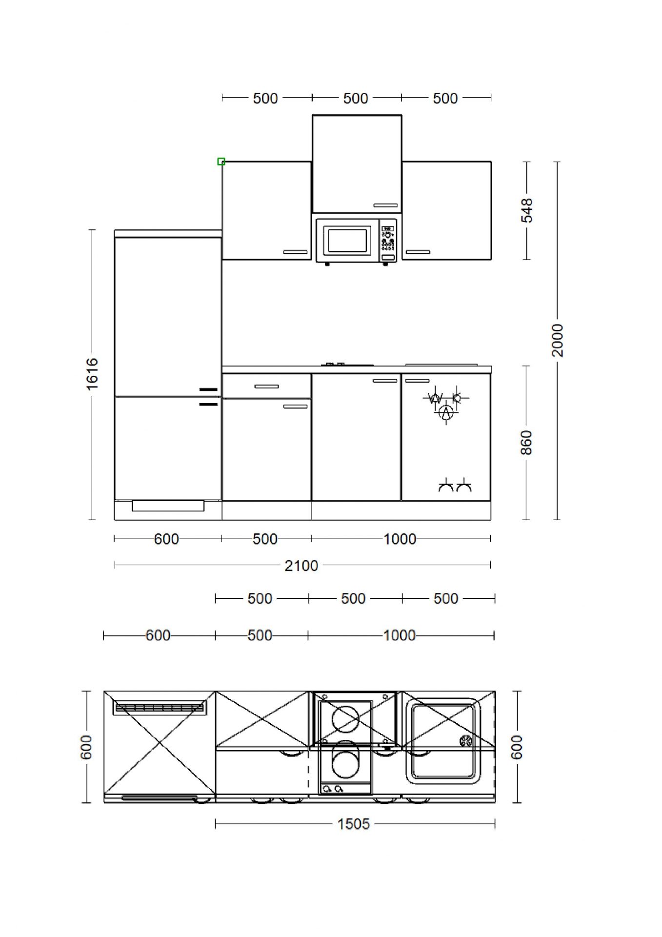 Singleküche VITA 210 cm mit E-Geräten
