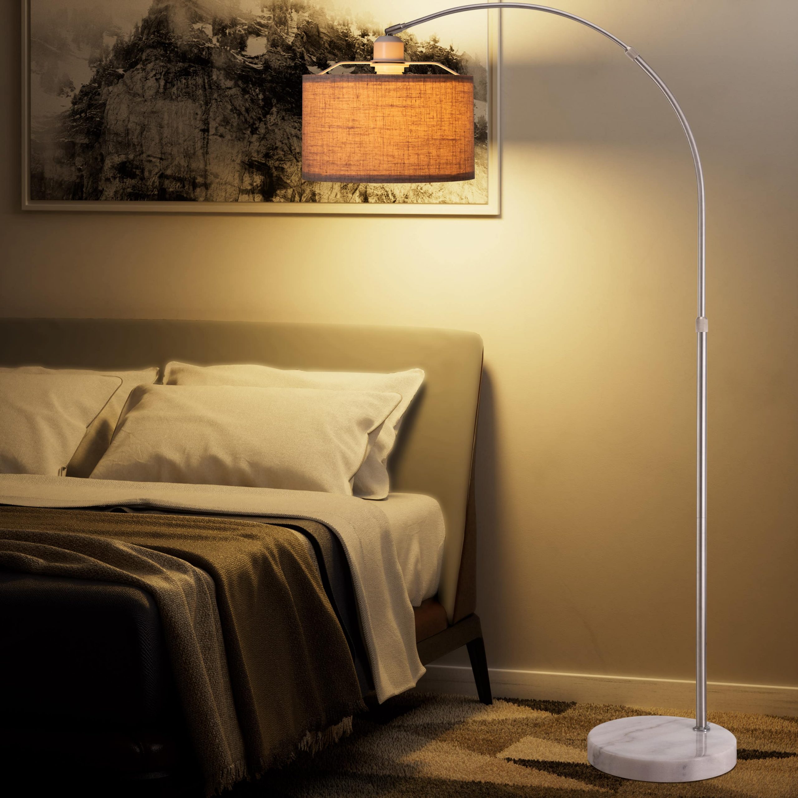 Design Bogenlampe Grau Leinen 150-175cm verstellbar