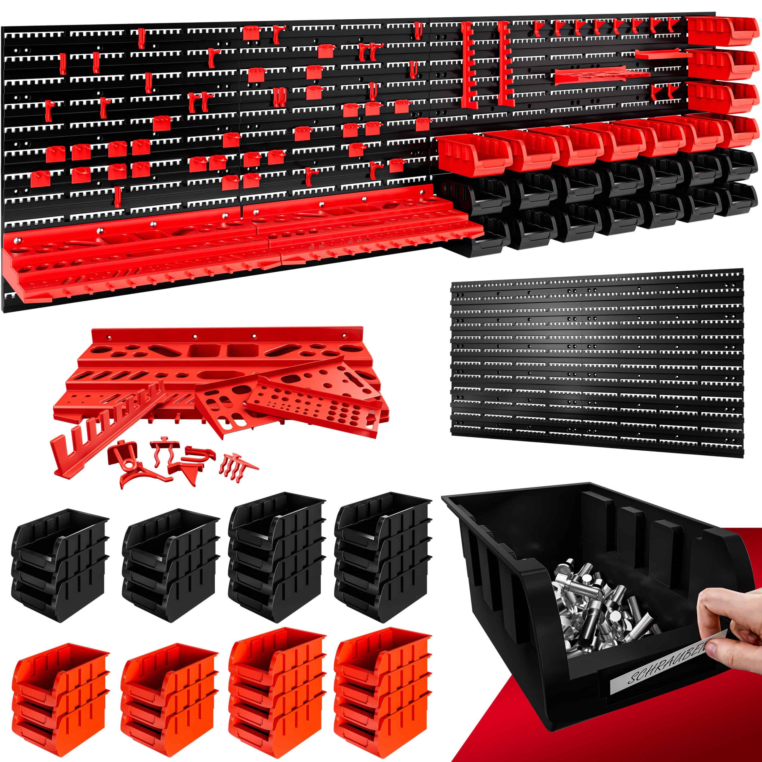 Werkzeugwand Schwarz/Rot 97-tlg inkl Stapelboxen