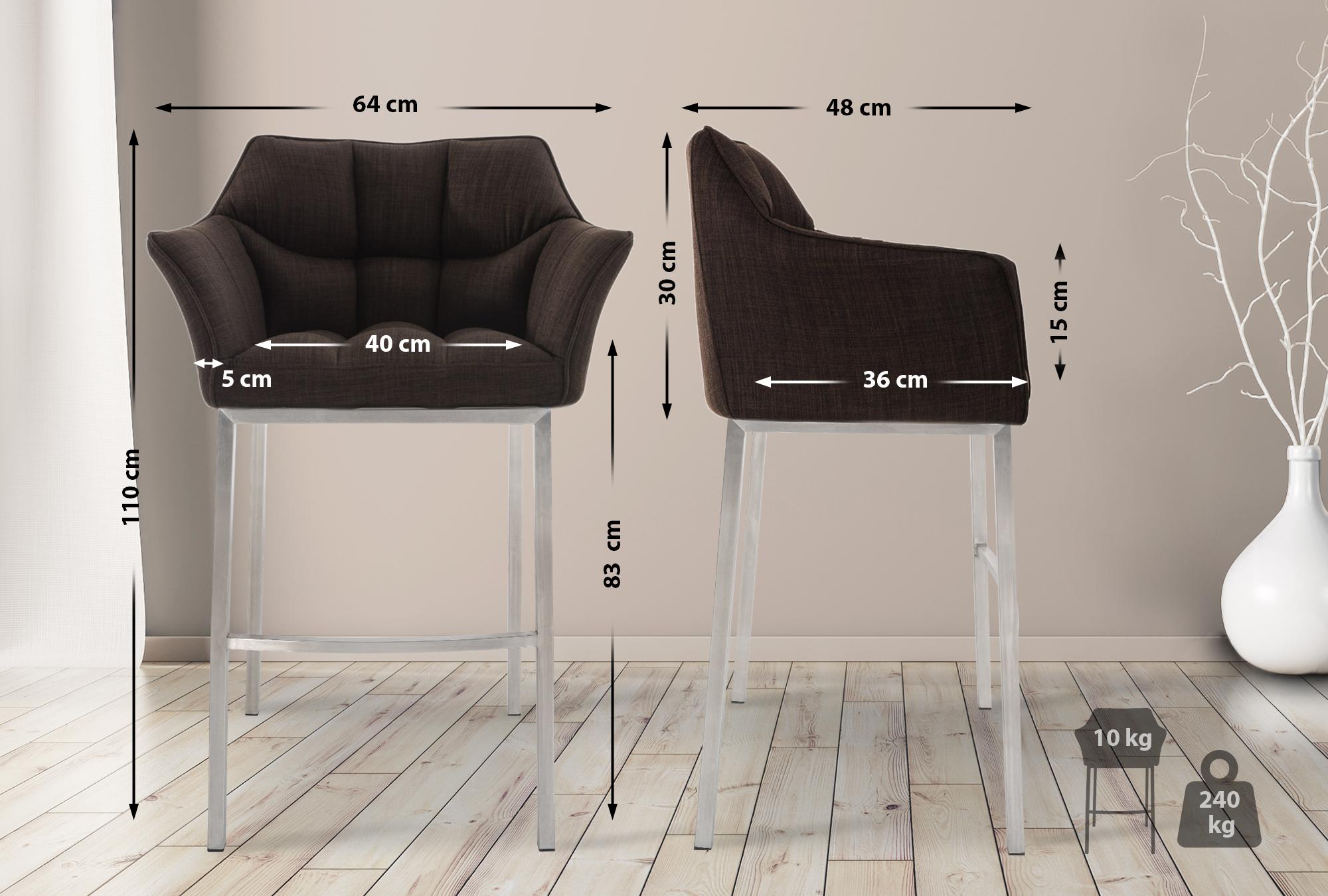 Barhocker Damaso E Stoff mit 4-Fuß Gestell, braun