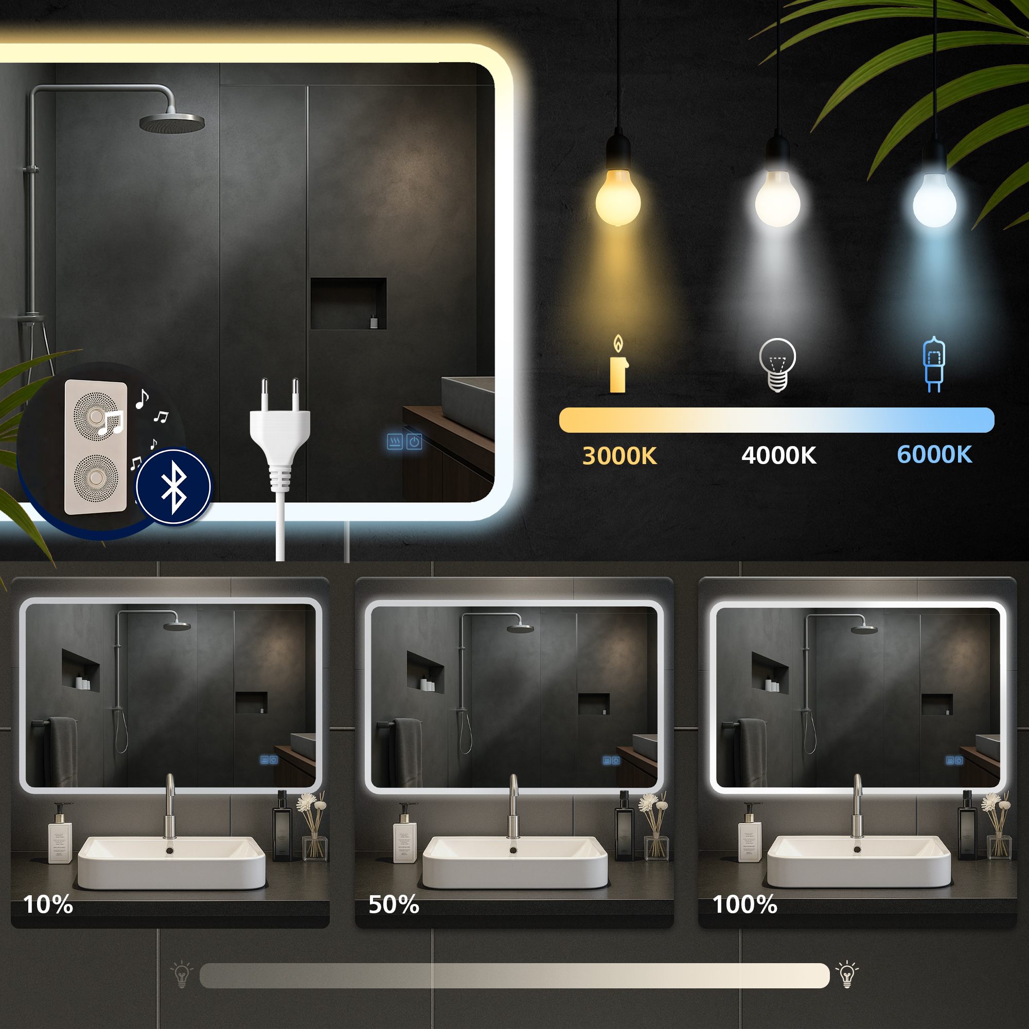 Badspiegel Jericho 70x100 mit Bluetooth, klarglas