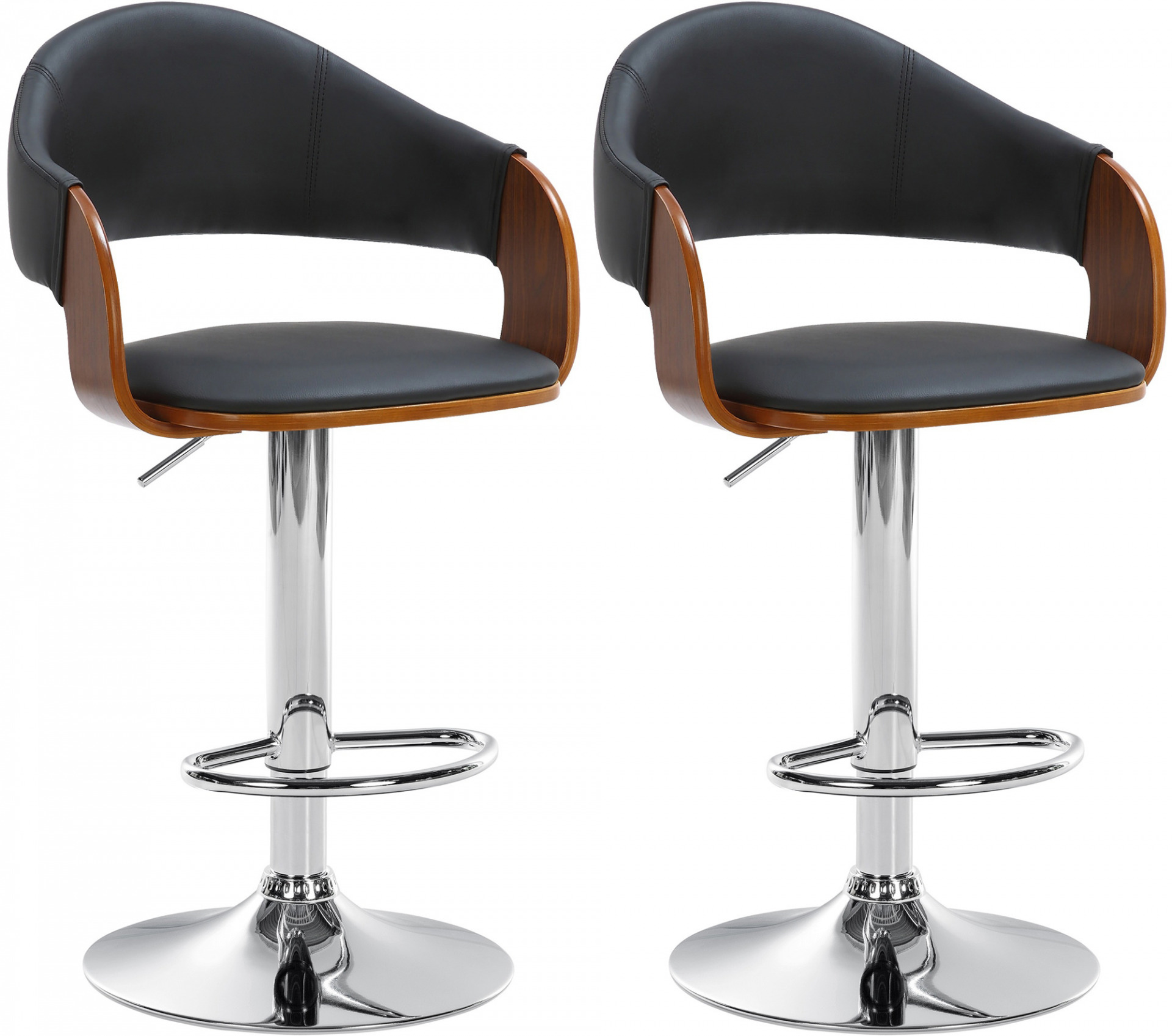 2er Set Barhocker Nilse Kunstleder chrom, walnuss/schwarz
