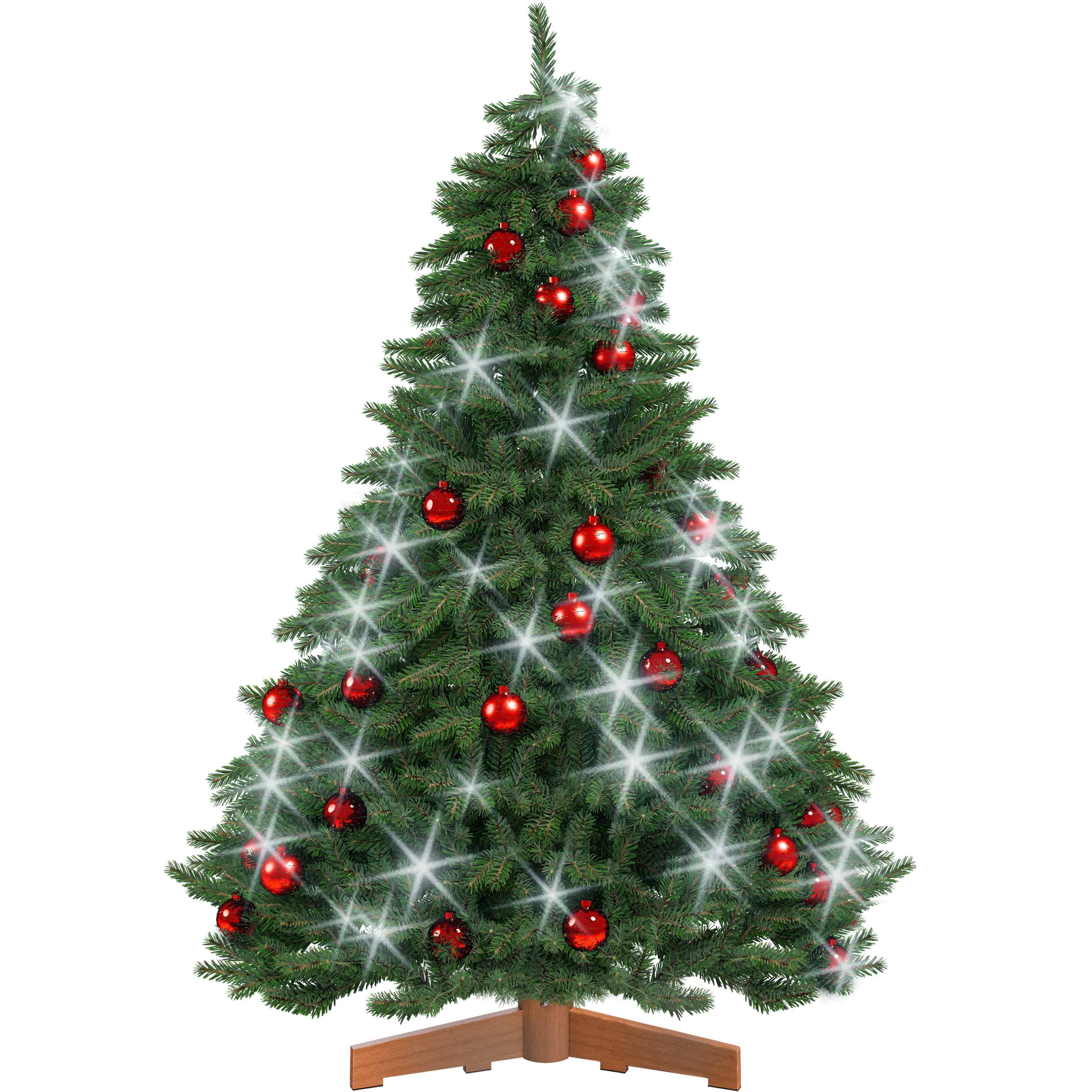 Künstlicher Weihnachtsbaum Premium 150cm + Kugeln Rot + Lichterkette kaltweiß