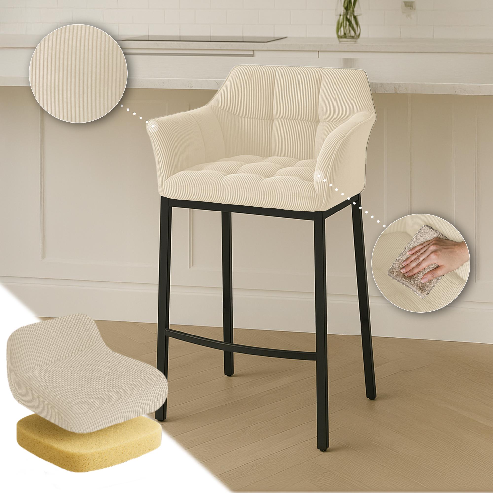 Barhocker Damaso B Cord mit 4-Fuß Gestell, creme