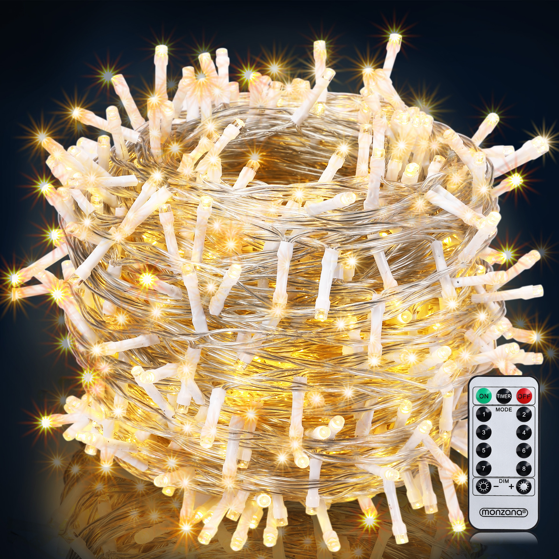 Lichterkette Weihnachten Warmweiß 60m transparent Fernbedienung