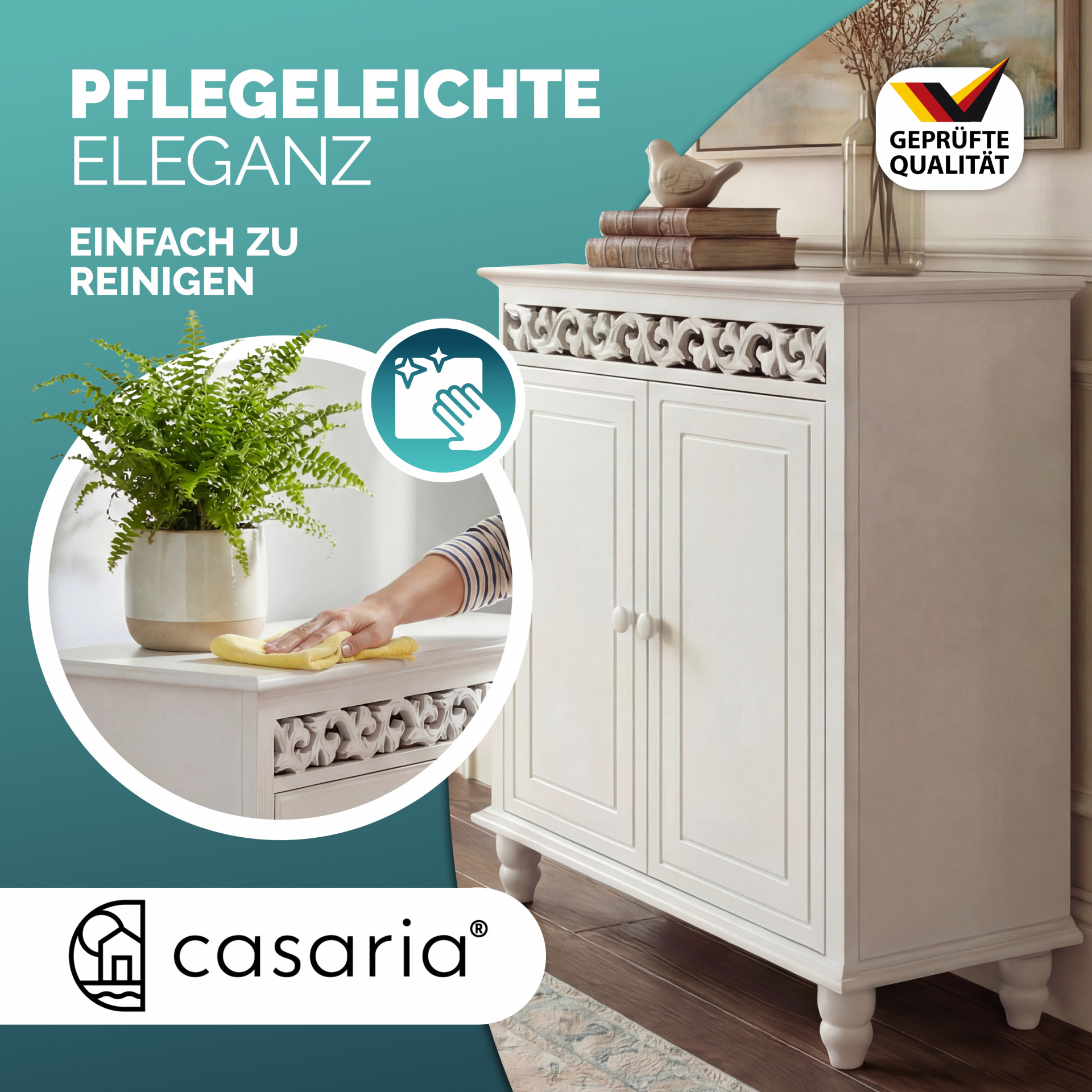 Kommode Schlafzimmer Landhaus Weiß mit Einlegeboden 2 Türen 76x65x35cm